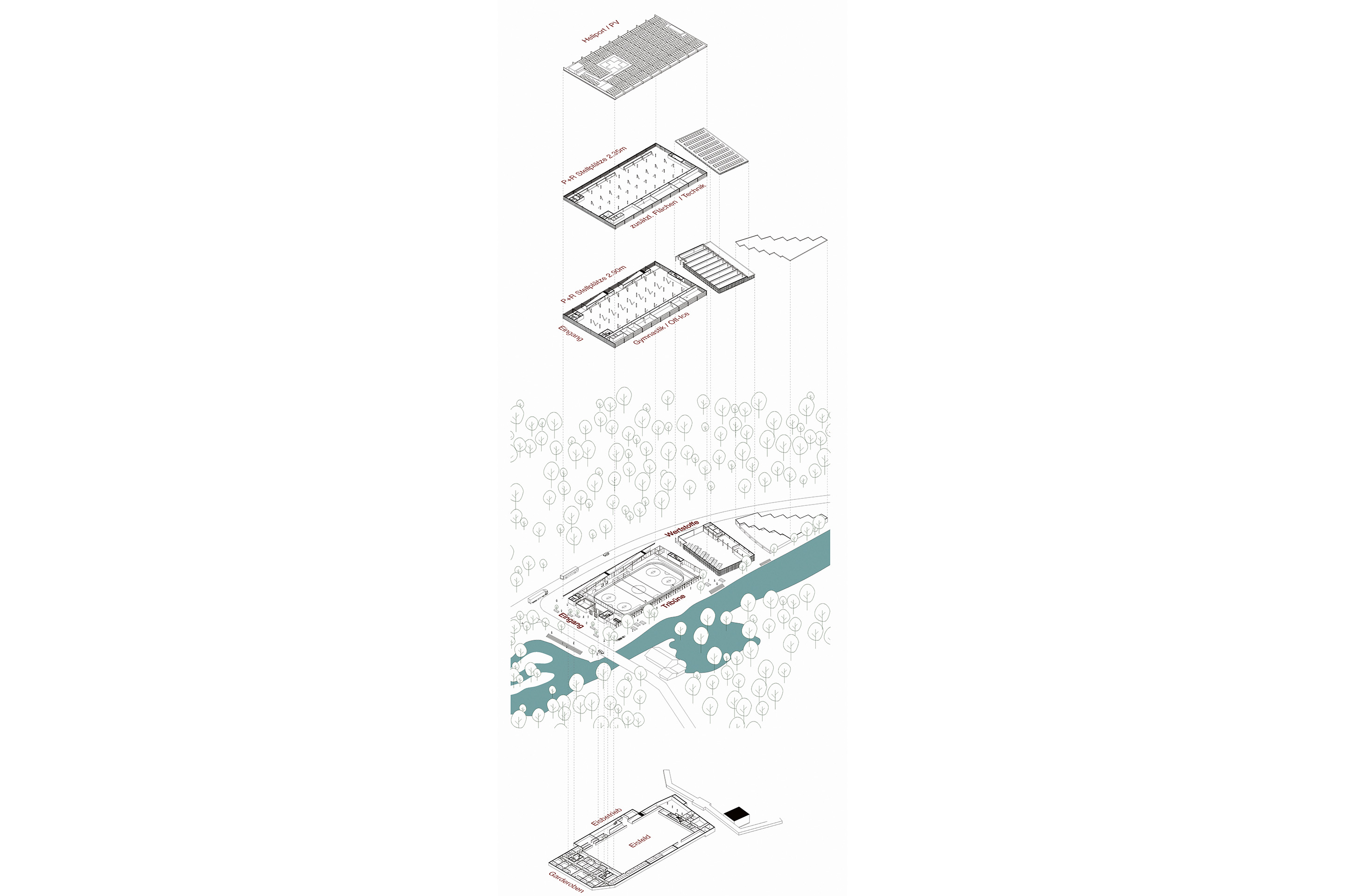 Axonometrie Siegerprojekt Balantscha Penzel Valier