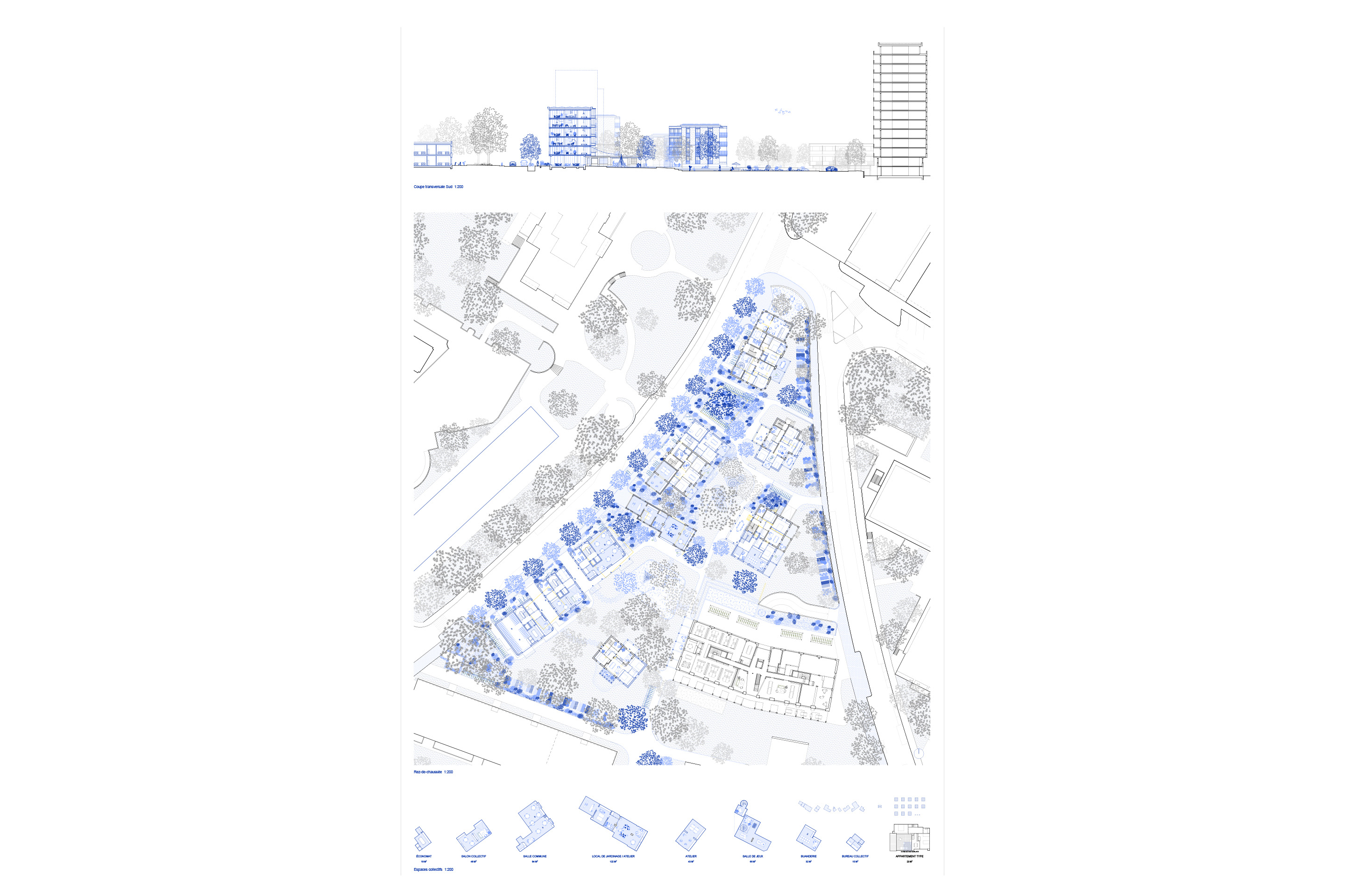 Au plus petit : « Le projet met en avant les liens sociaux, les espaces collectifs et les aménagements extérieurs, pour augmenter la densité avec une morphologie plus respectueuse du tissu existant. »