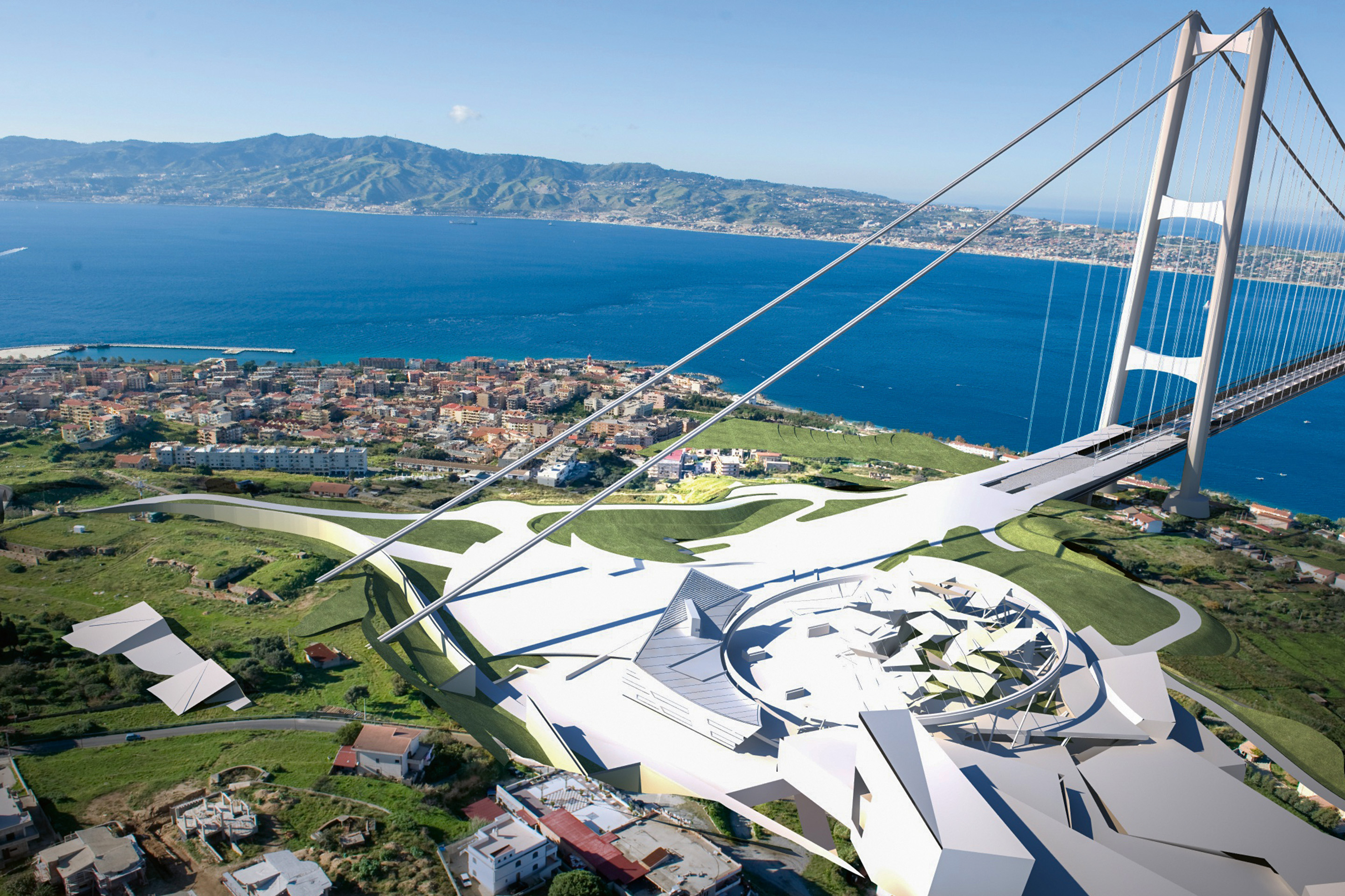 En Calabre, un centre administratif, conçu par Daniel Libeskind, devrait être construit. Ce complexe multifonctionnel devrait abriter les activités de gestion de l’ouvrage, des magasins, des restaurants et un centre de congrès.