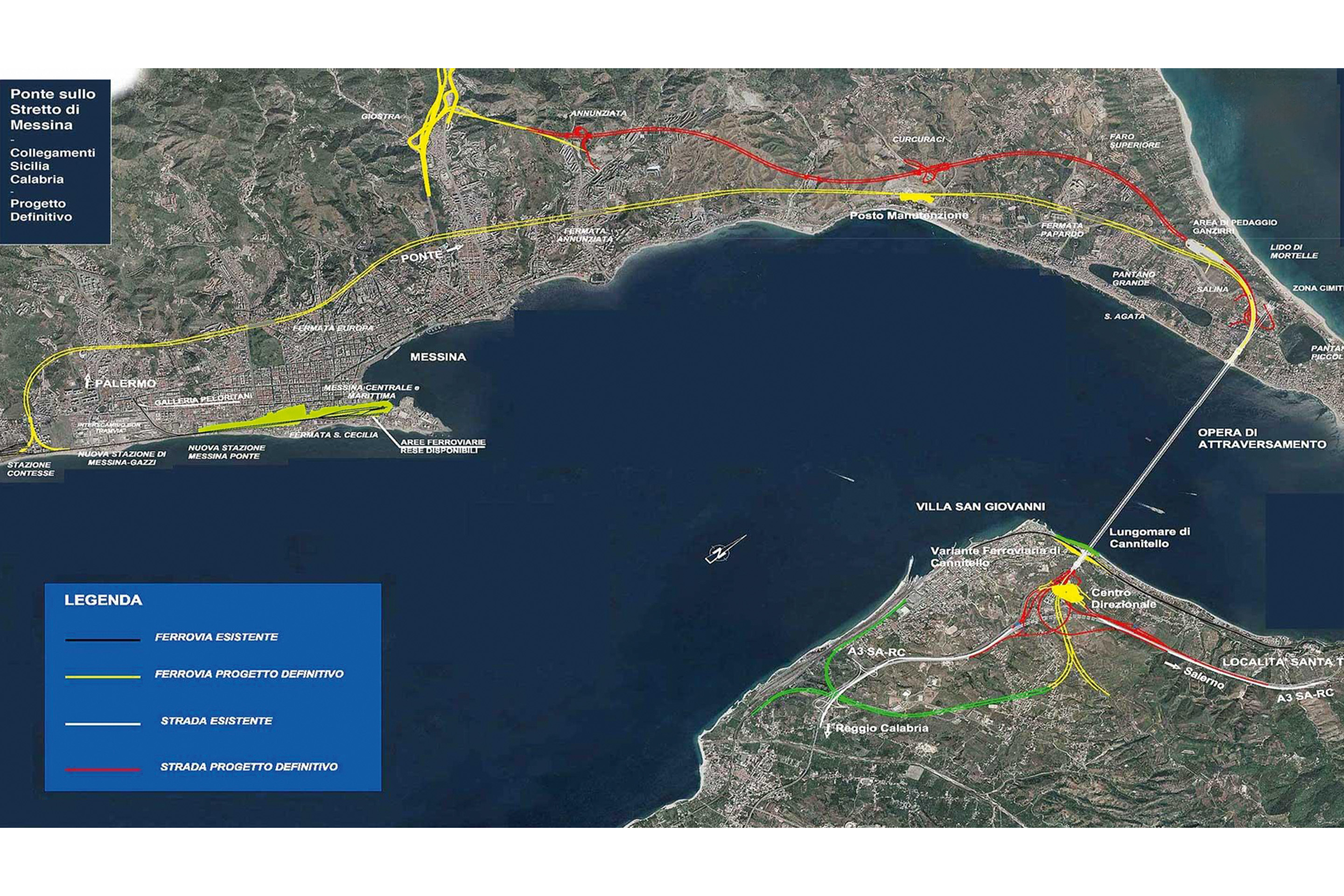 Image satellite avec tracé du pont