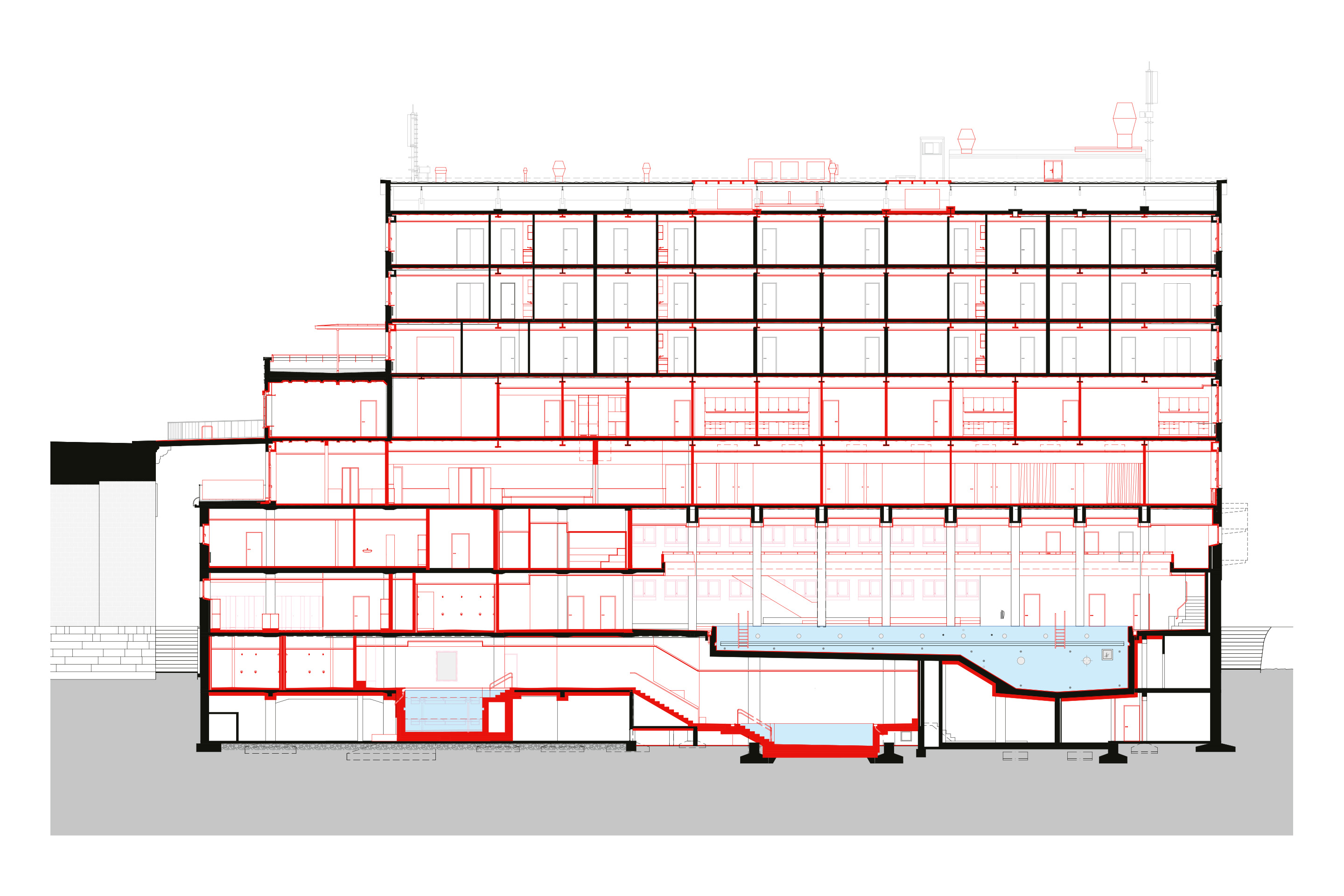 Längsschnitt des Hallenbads Rialto