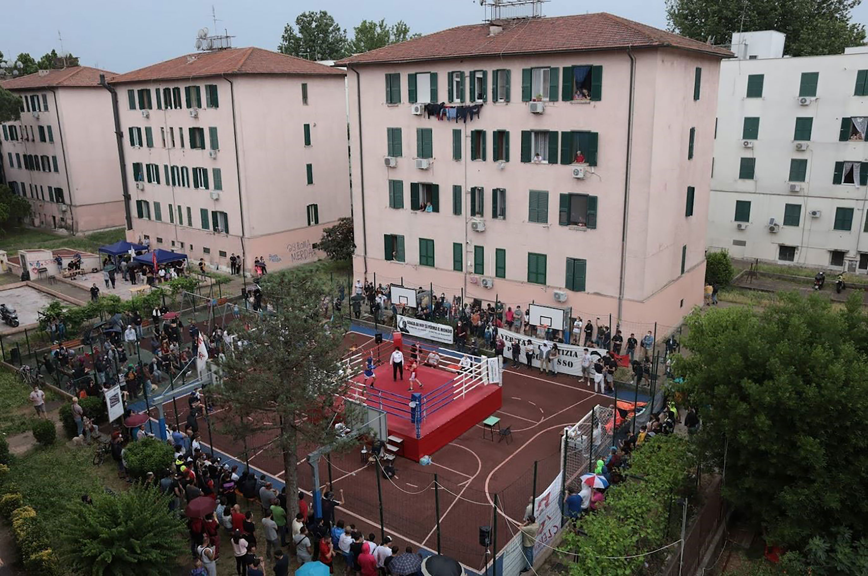 Boxring in einem römischen Quartier.