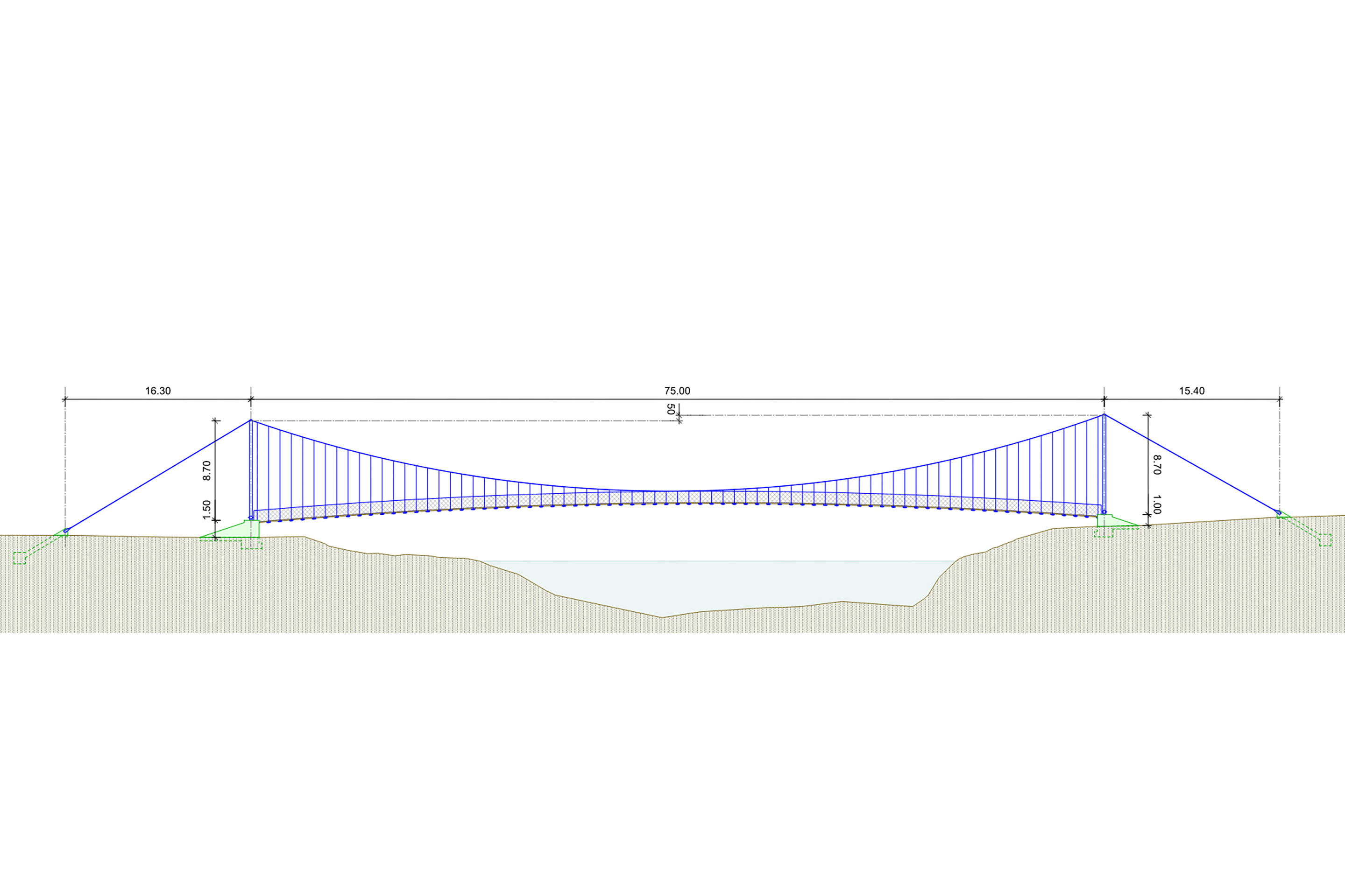 Entwurf der Fussgänger-Hängebrücke in Lukweti.