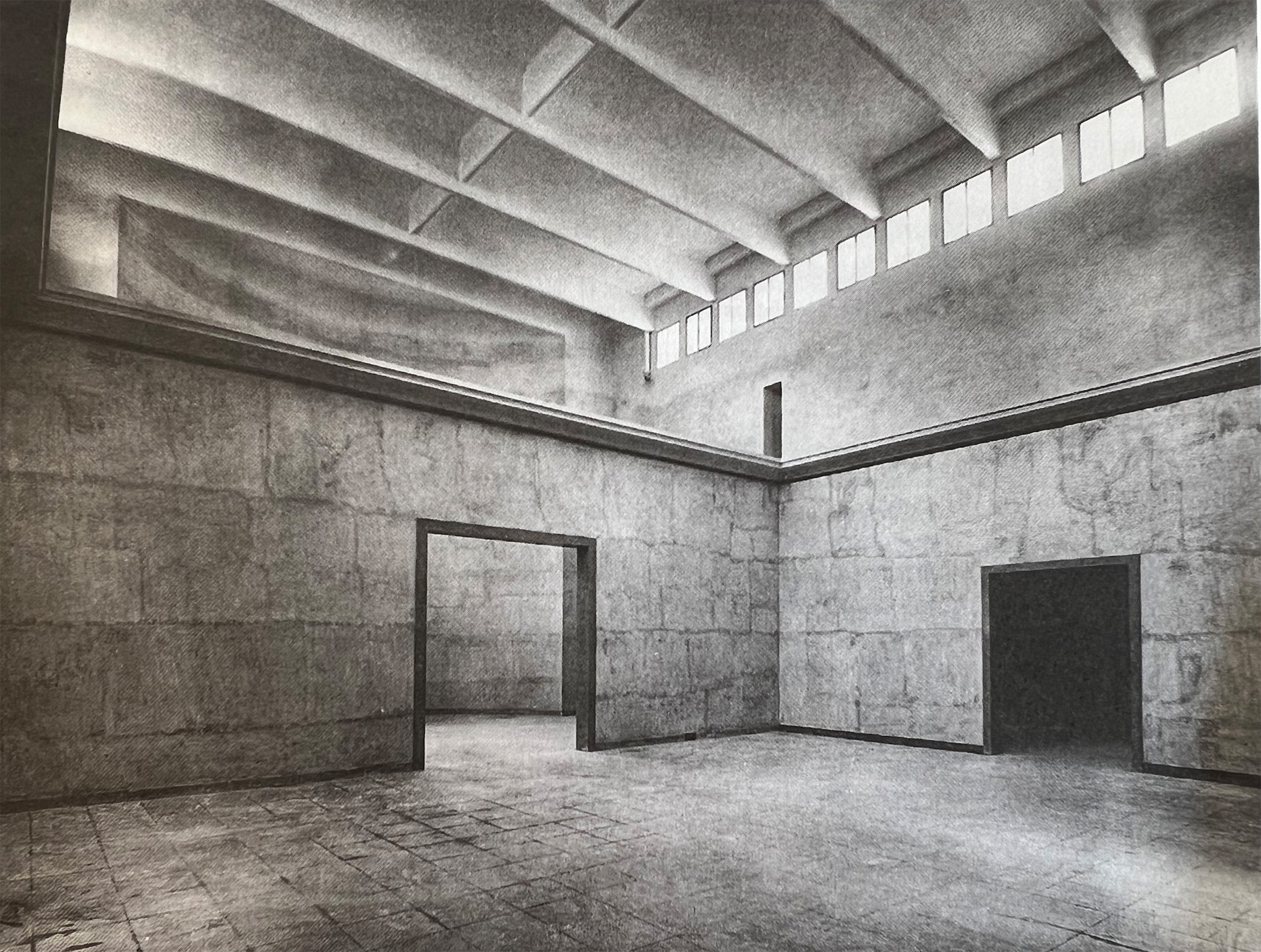 Innenansicht des Deutschen Pavillons im Rohbau 1938.