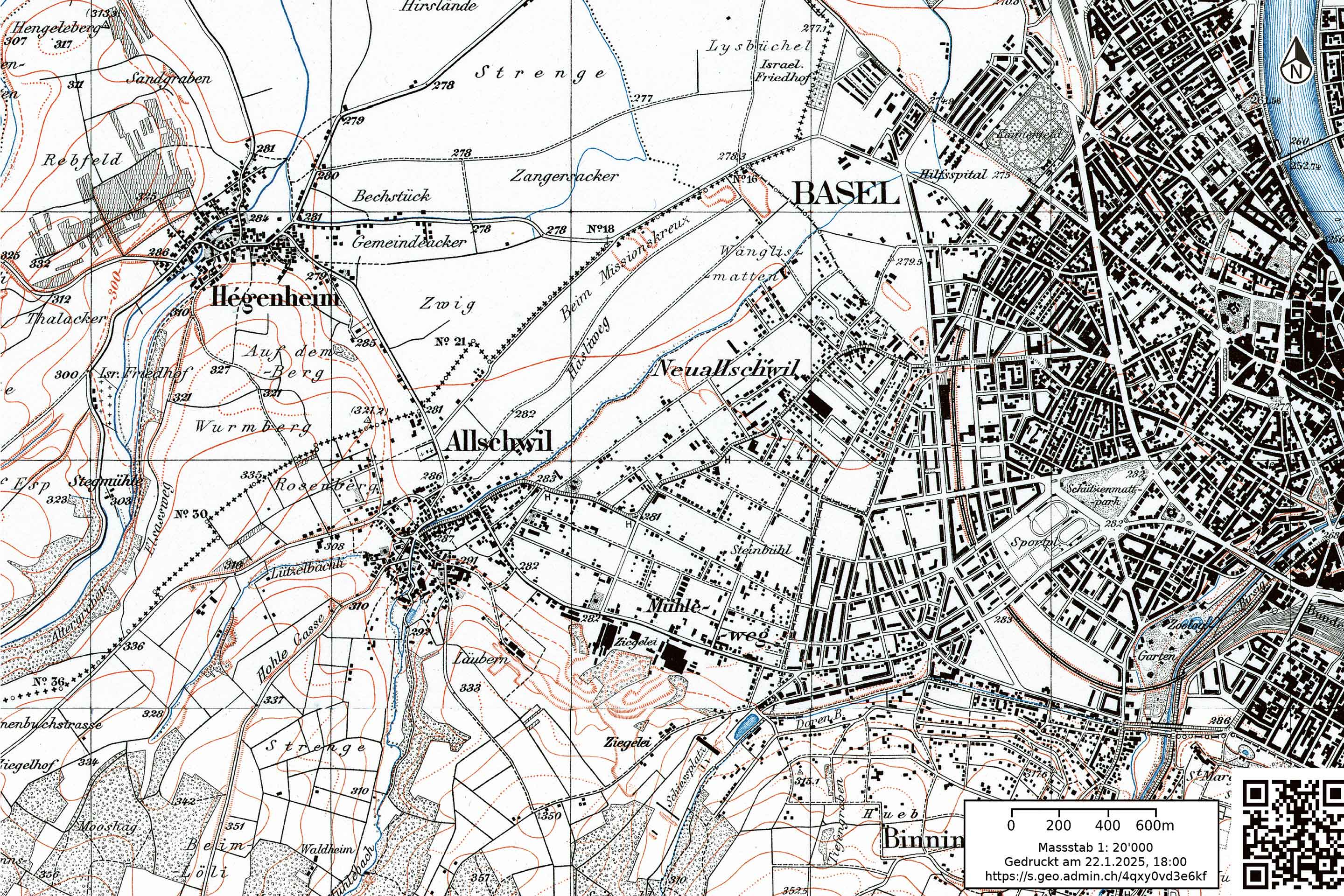 1945: Die Stadt Basel rückt an die Gemeindegrenze Allschwils. In Allschwil wird entlang des Strassenrasters und in der Nähe zur Stadt gebaut. Am Rosenberg entstehen erste Wohnbauten.