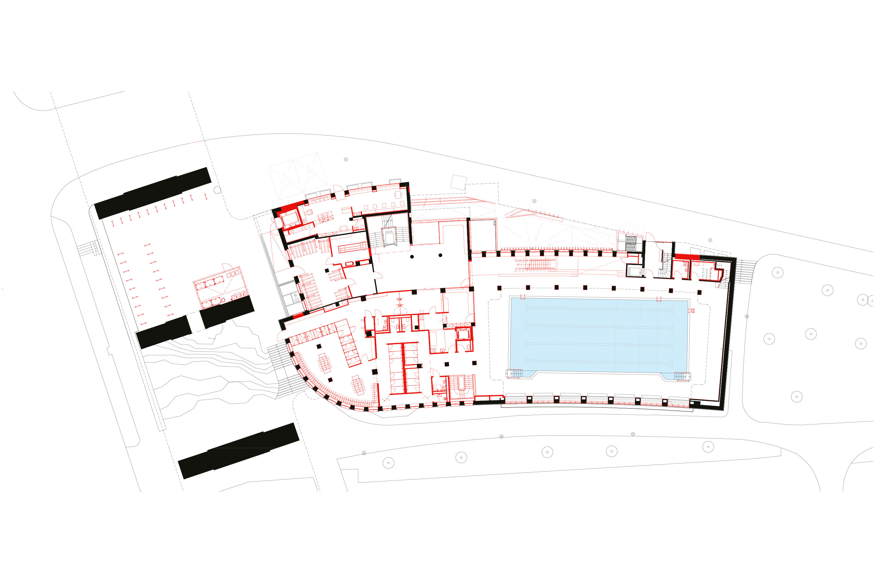 The main entrance to the pool is at river level.