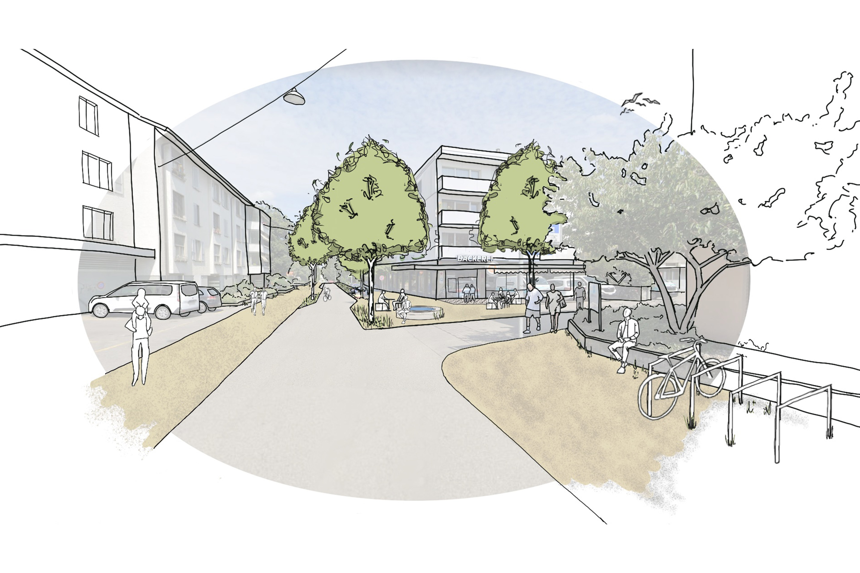 Visualisierung einer Strasse mit Klimamassnahmen