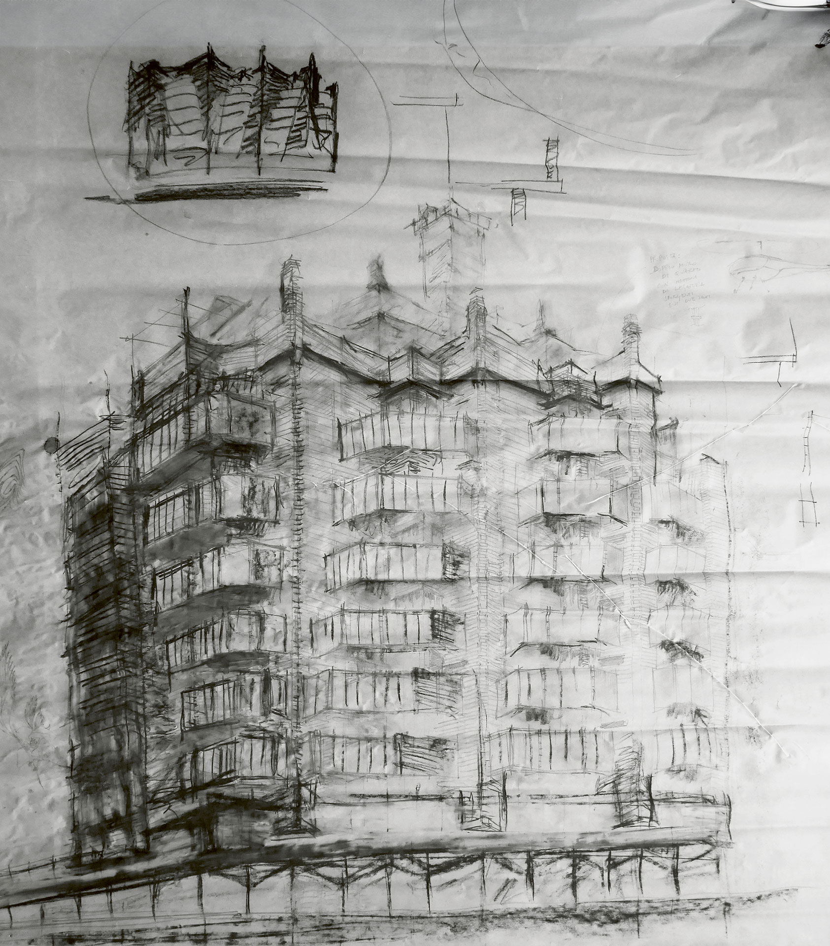 Corso Orbassano, Perspektive, Kohlezeichnung