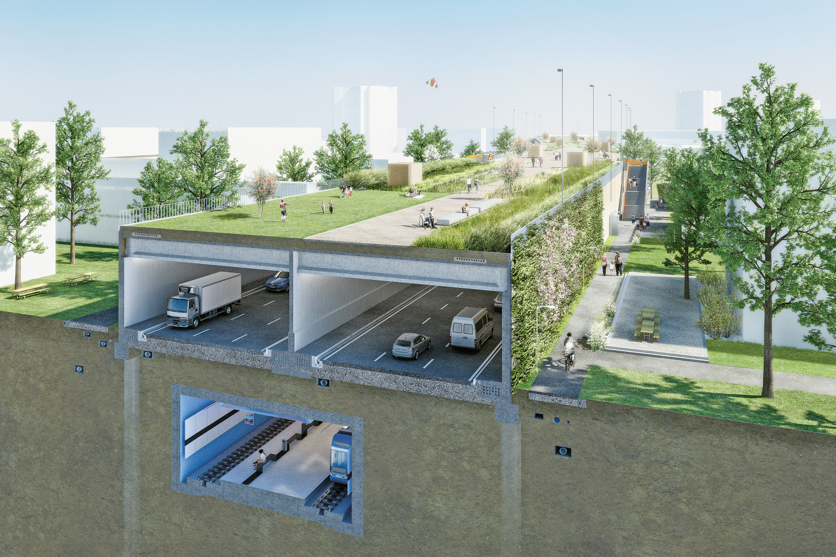 Schnittvisualisierung Einhausung Zuerich Schwamendingen