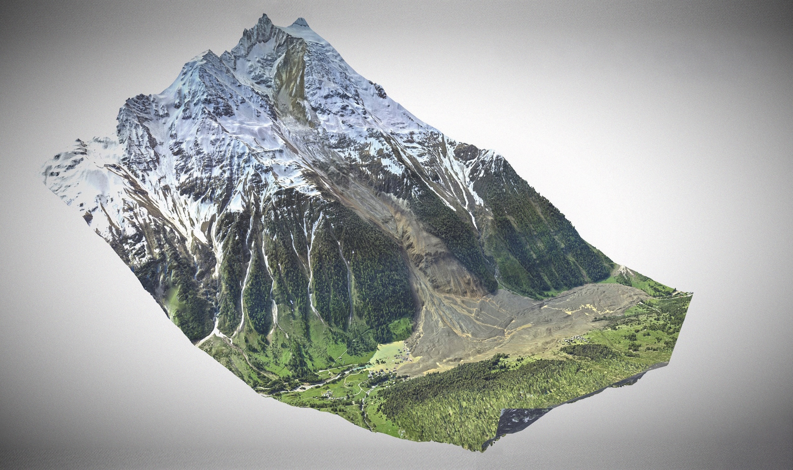 Visualisation de la catastrophe de Blatten au moyen de la combinaison de photos aériennes et d’un MNT réalisé par LiDAR