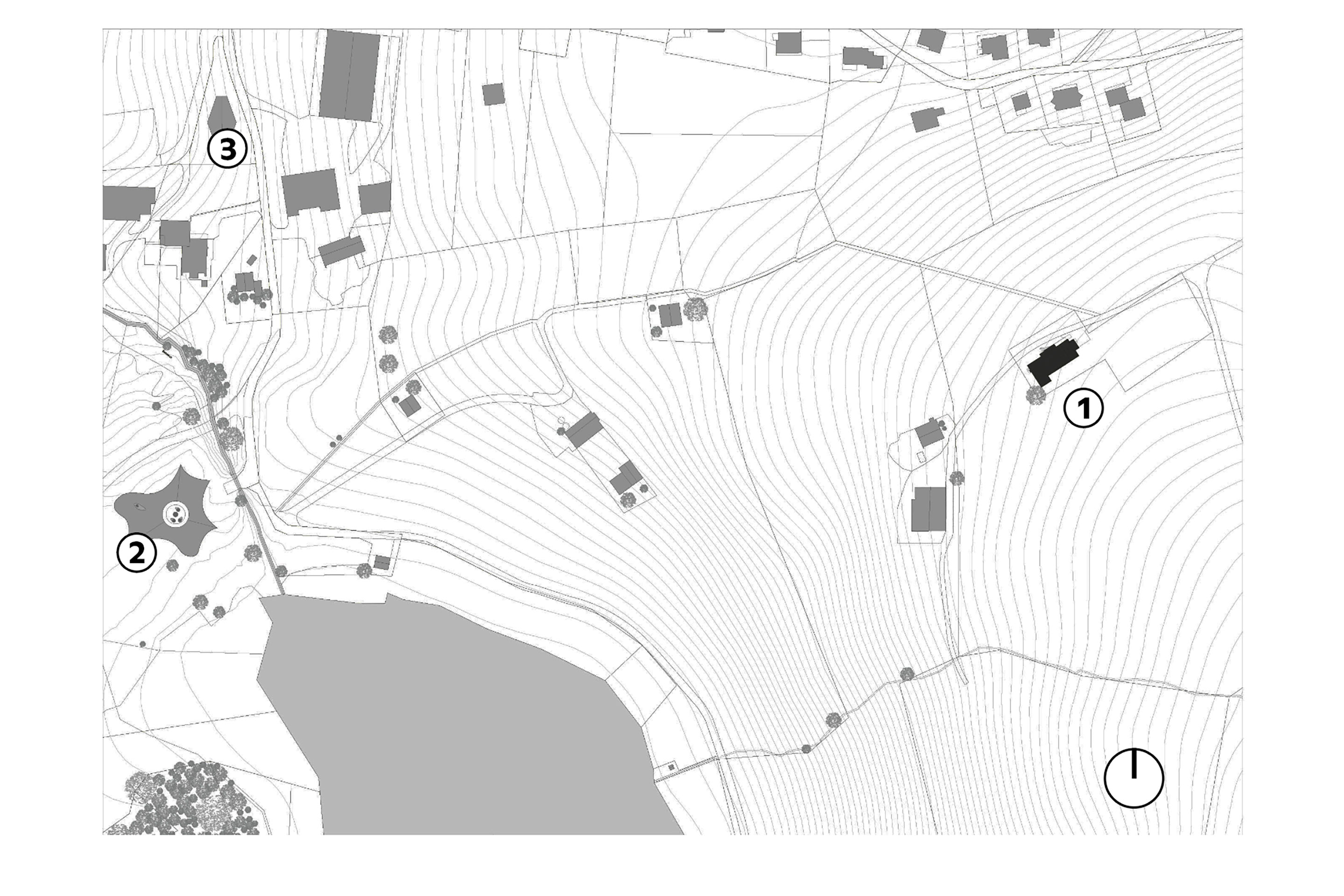 Das Jennyhaus (1) steht nicht weit vom Toggenburger Klanghaus (2) und dem Resonanzzentrum Peter Roth (3).
