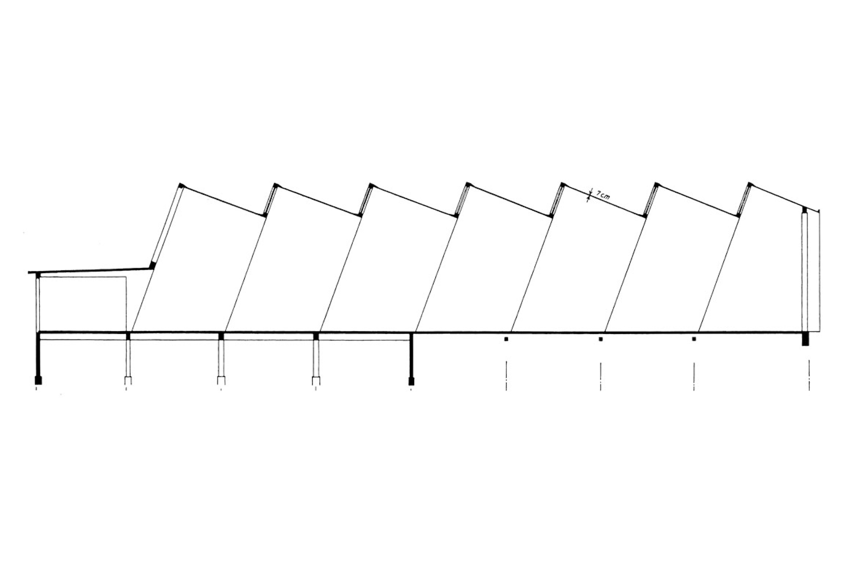 Goldzackhalle Gossau von Heinz Hossdorf: Längsschnitt