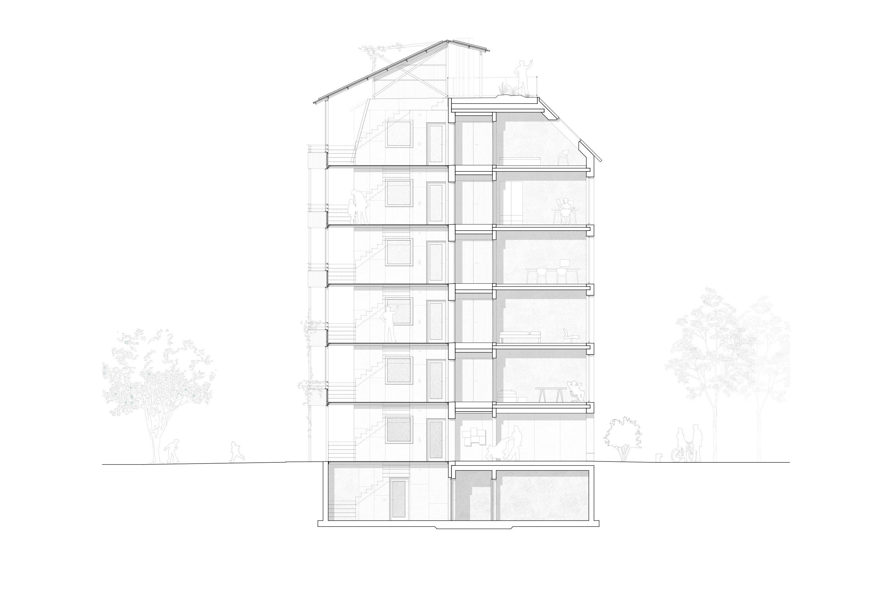 Schnitt auf Ebene Treppenhaus