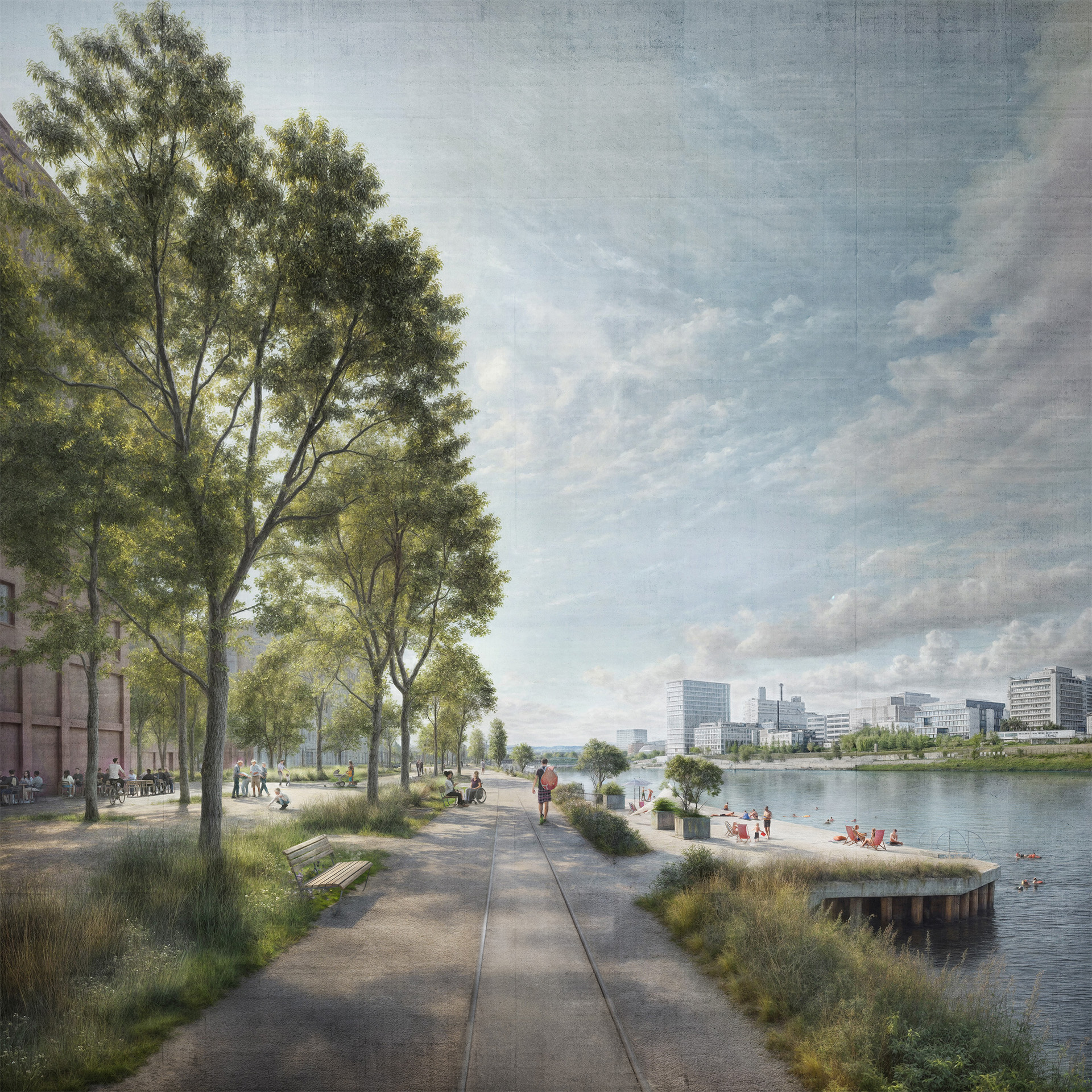 Entlang des Rheins soll eine grosszügige begrünte Promenade entstehen.