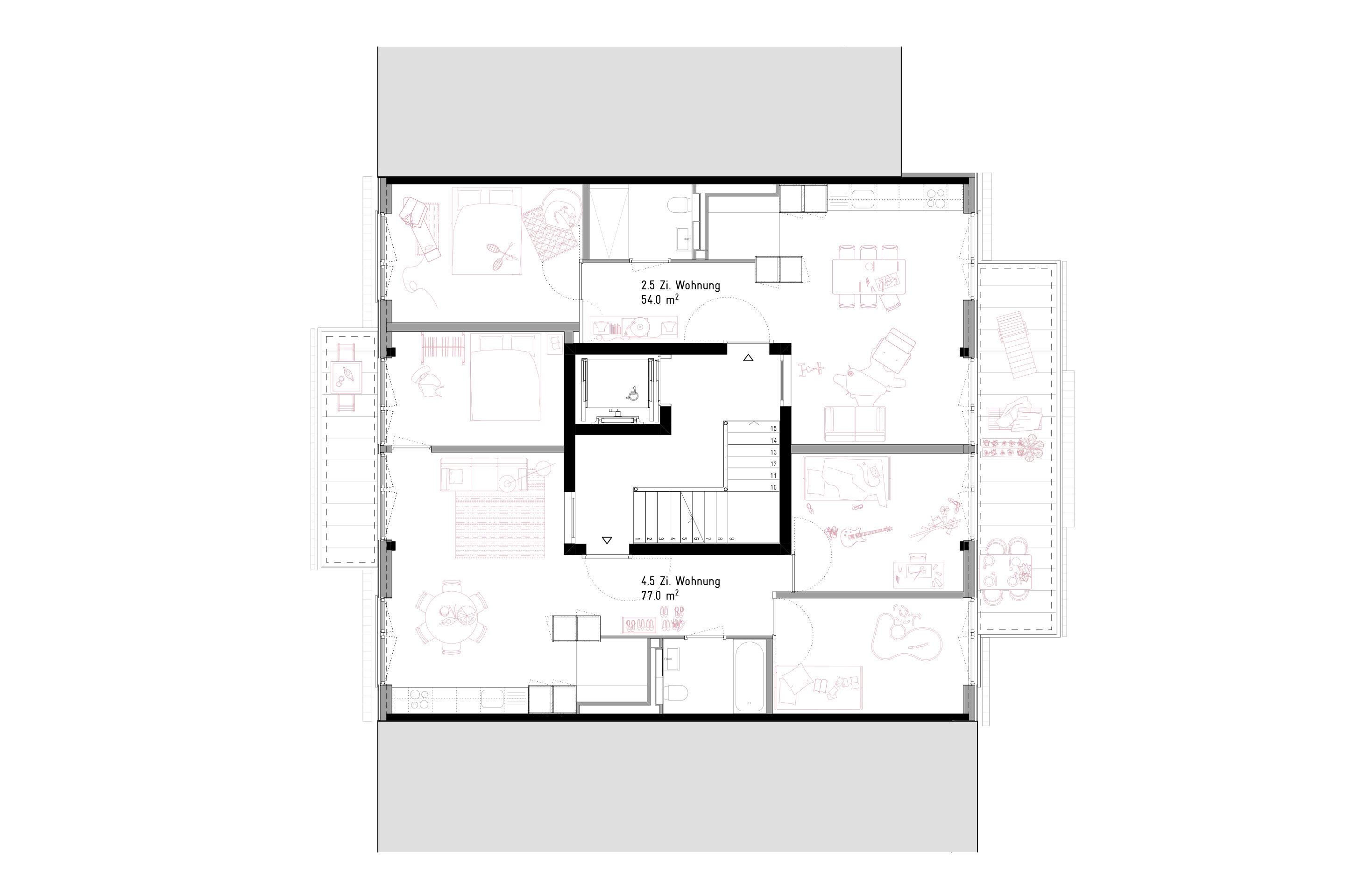 Wohnhaus «deux chevaux»: Plan Grundriss 1. OG.