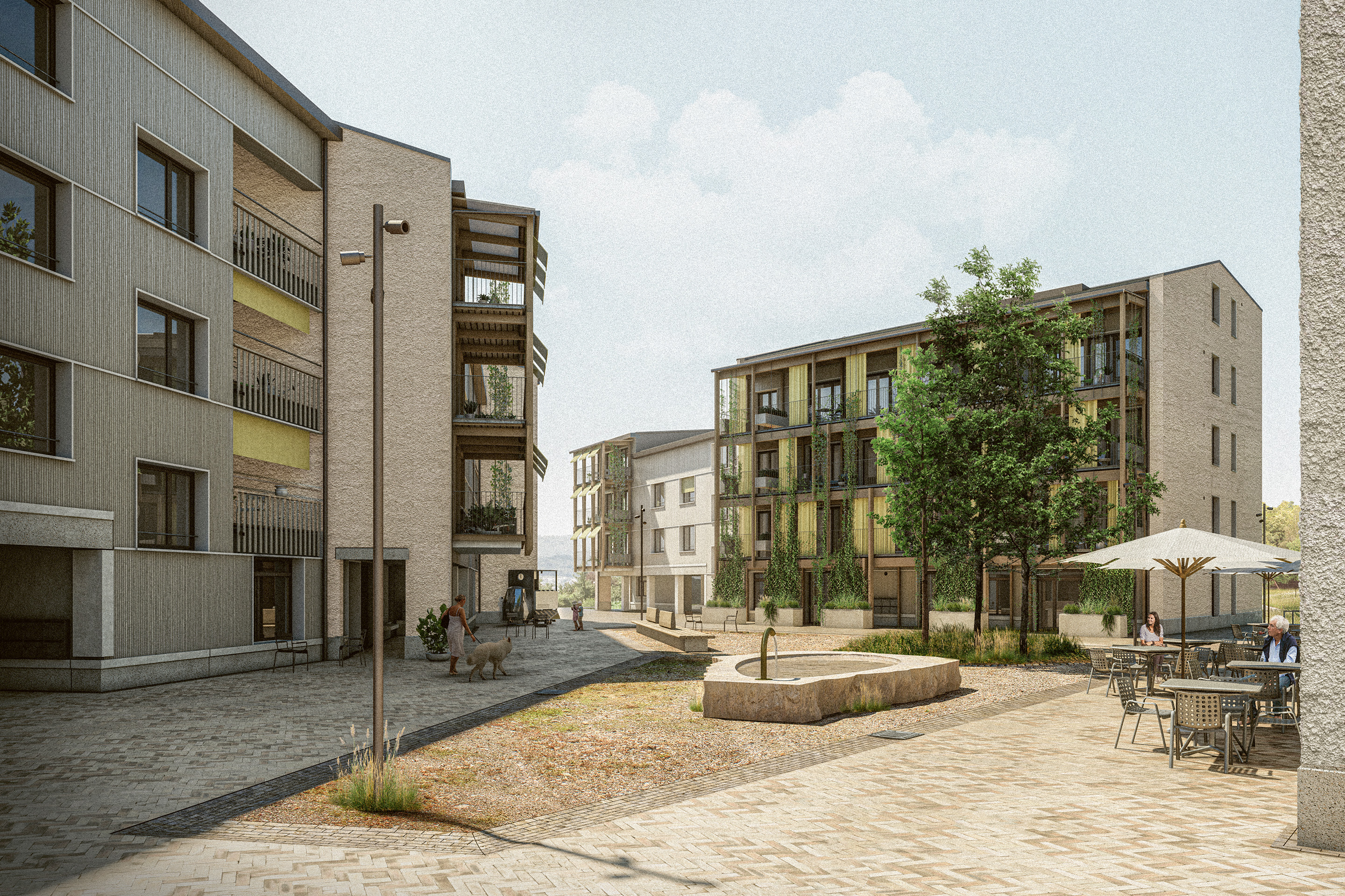 Siedlung Burkwil, Meilen: Visualisierung Aussenansicht. Architektur: Duplex Architekten.