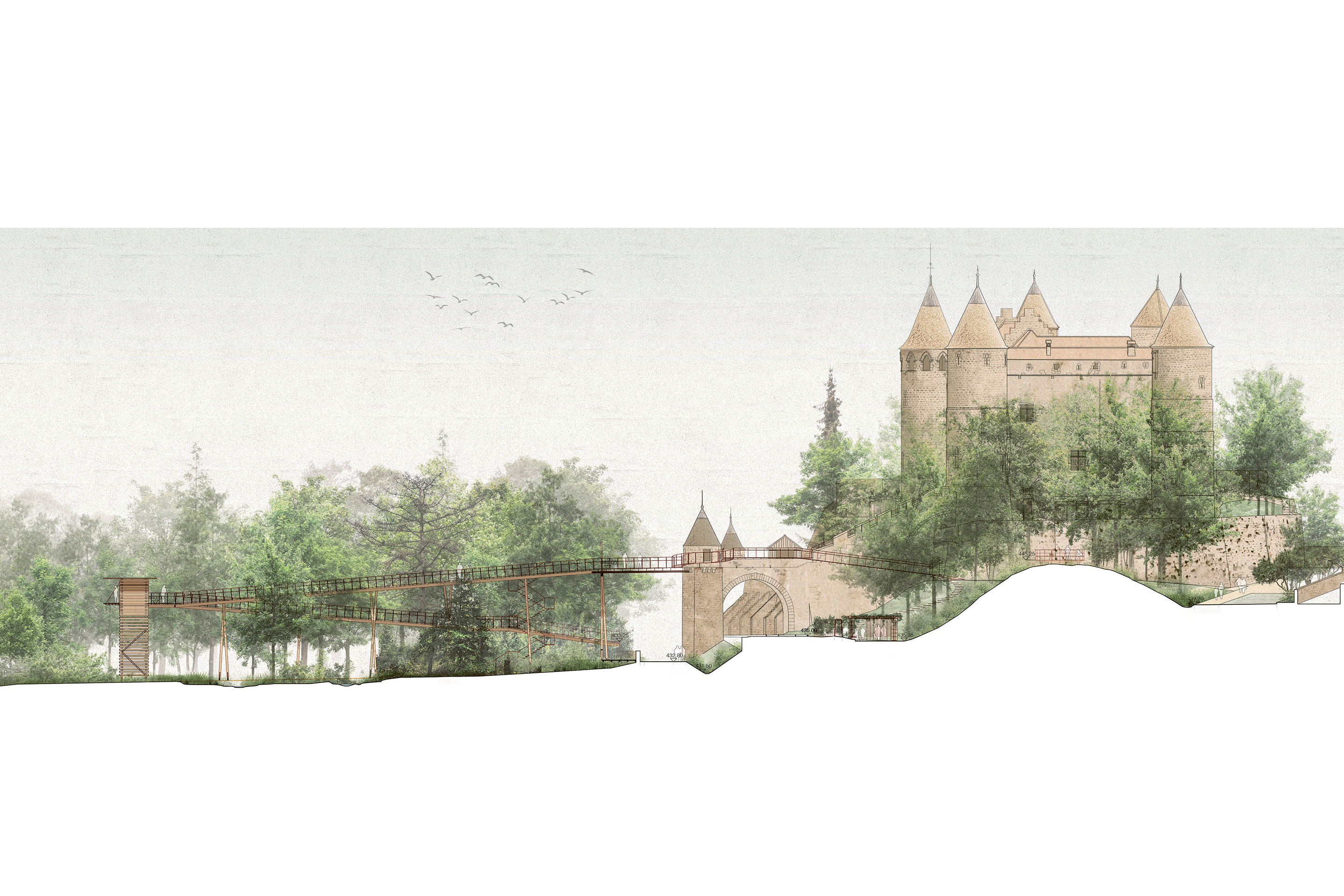 Schloss Grandson Ansicht Park Steg