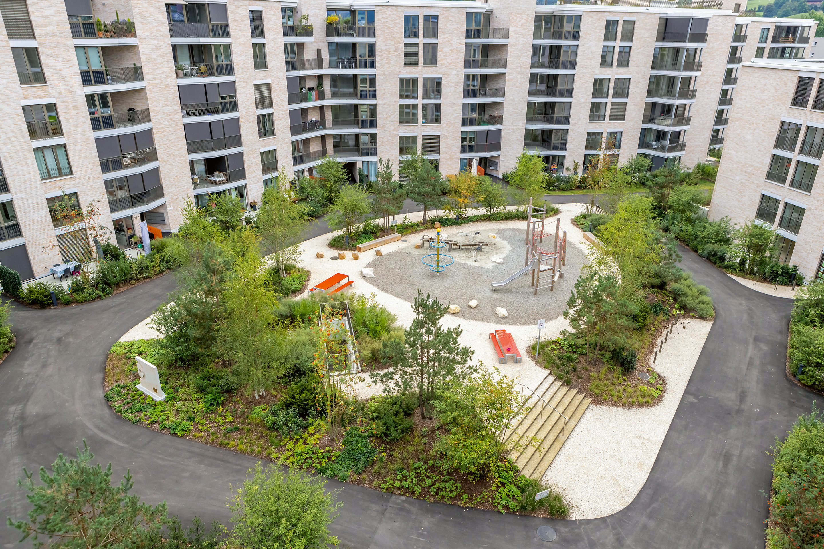 Der grüne Hof bildet das Herzstück der Siedlung Grammet in Liestal.