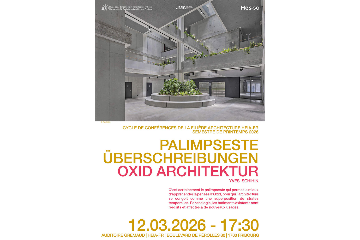 Yves Schihin – Oxid Architektur | Palimpseste Überschreibungen, Fribourg, 12 mars 2026