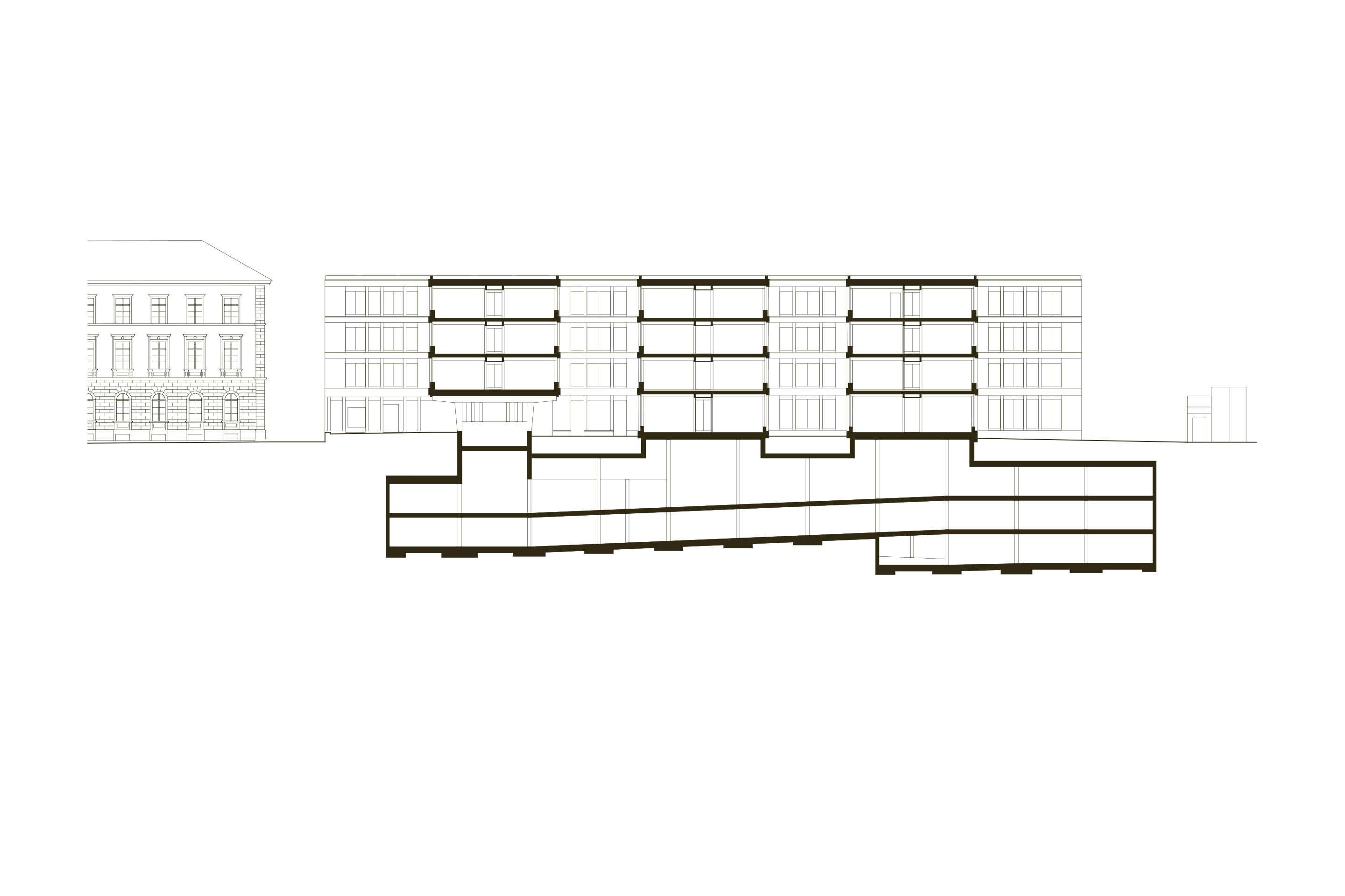 Durch die 4 %-Neigung der Tiefgarage entsteht Wurzelraum für die Baumgruben. Die Parkplätze sind nicht mehr Teil der Versiegelungsfläche.