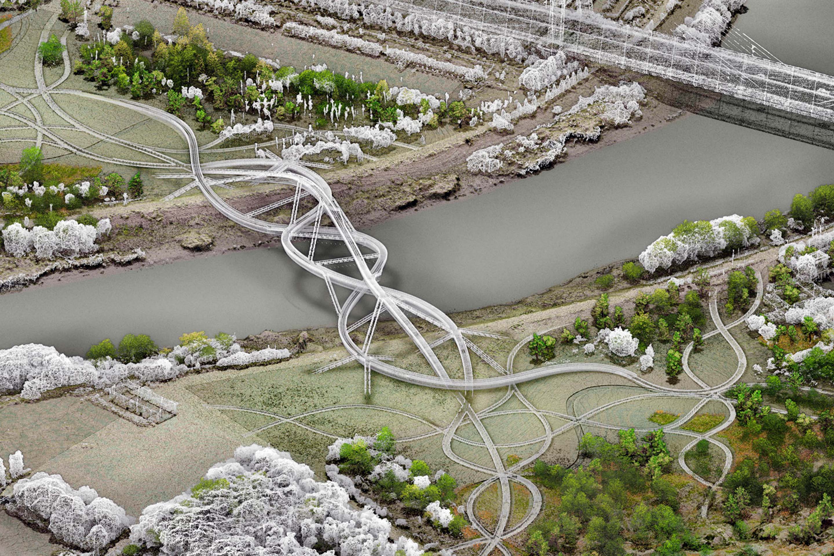 Brücke Nanjing Fussgänger Axonometry Visualisierung