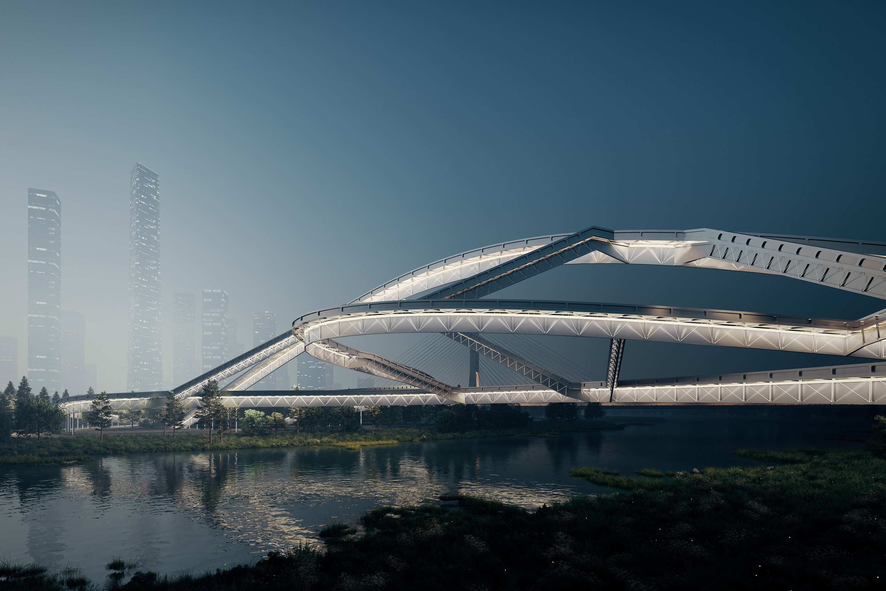 Nanjing Fussgaenger Bruecke Nacht Visualisierung
