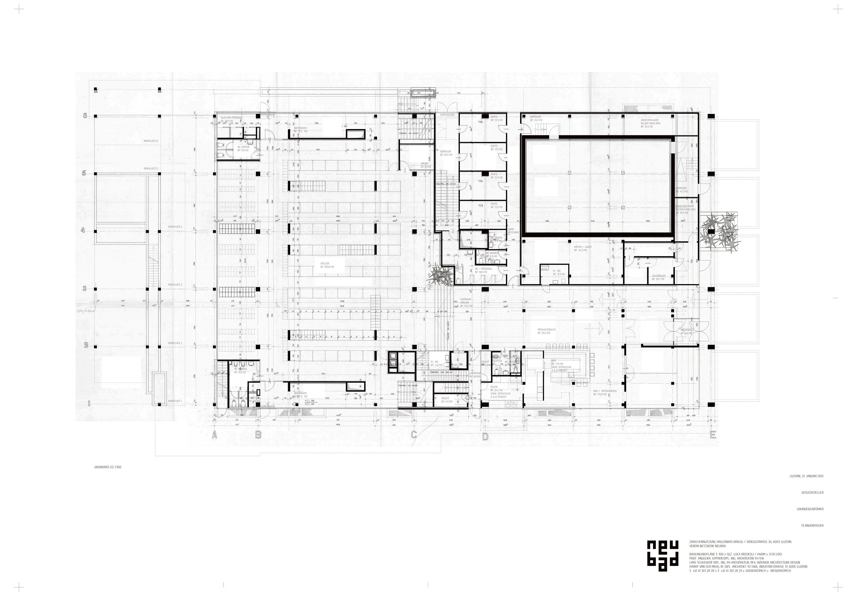Plan rez du Neubad, projet de transformation