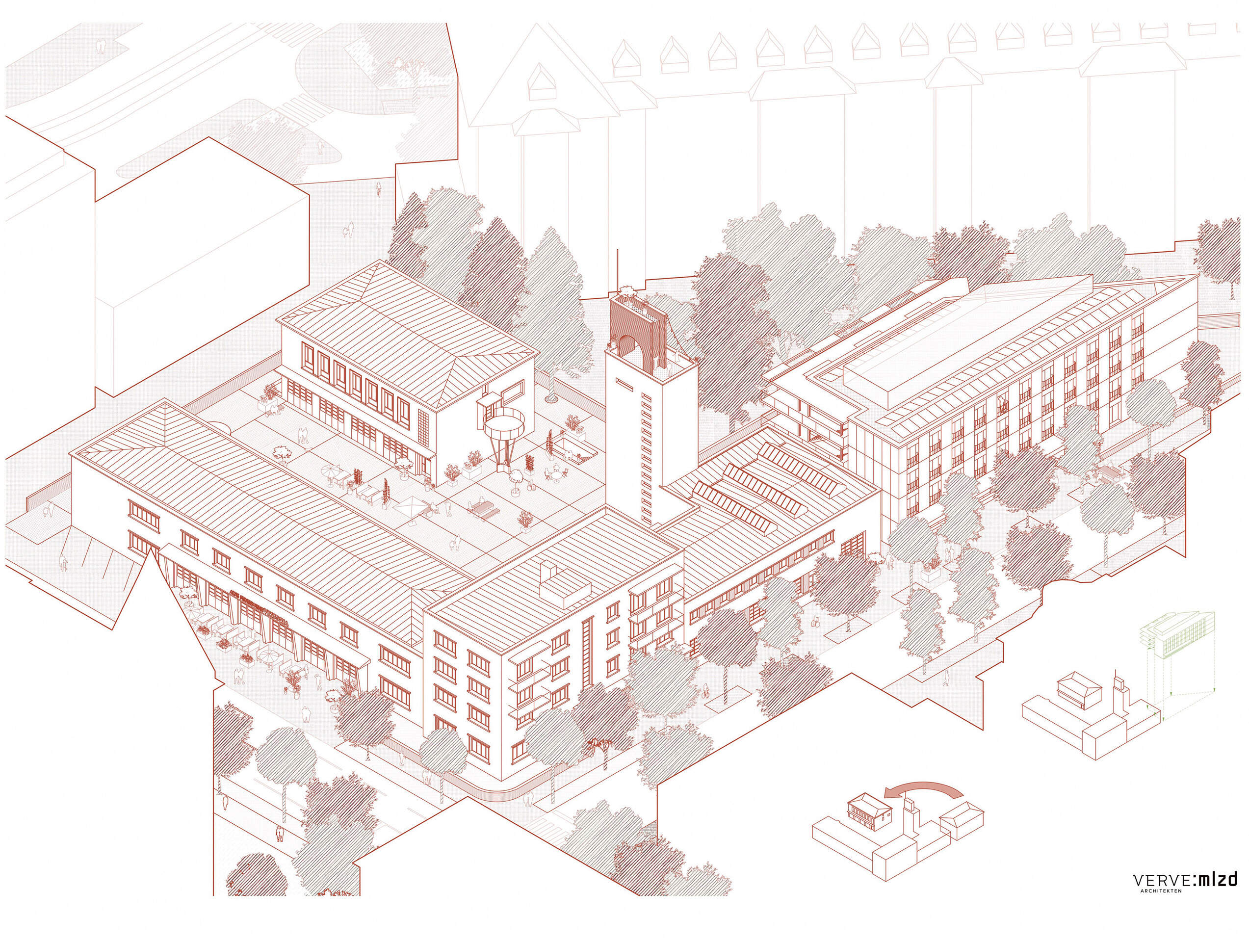 Plans axonométriques caserne Viktoria Berne