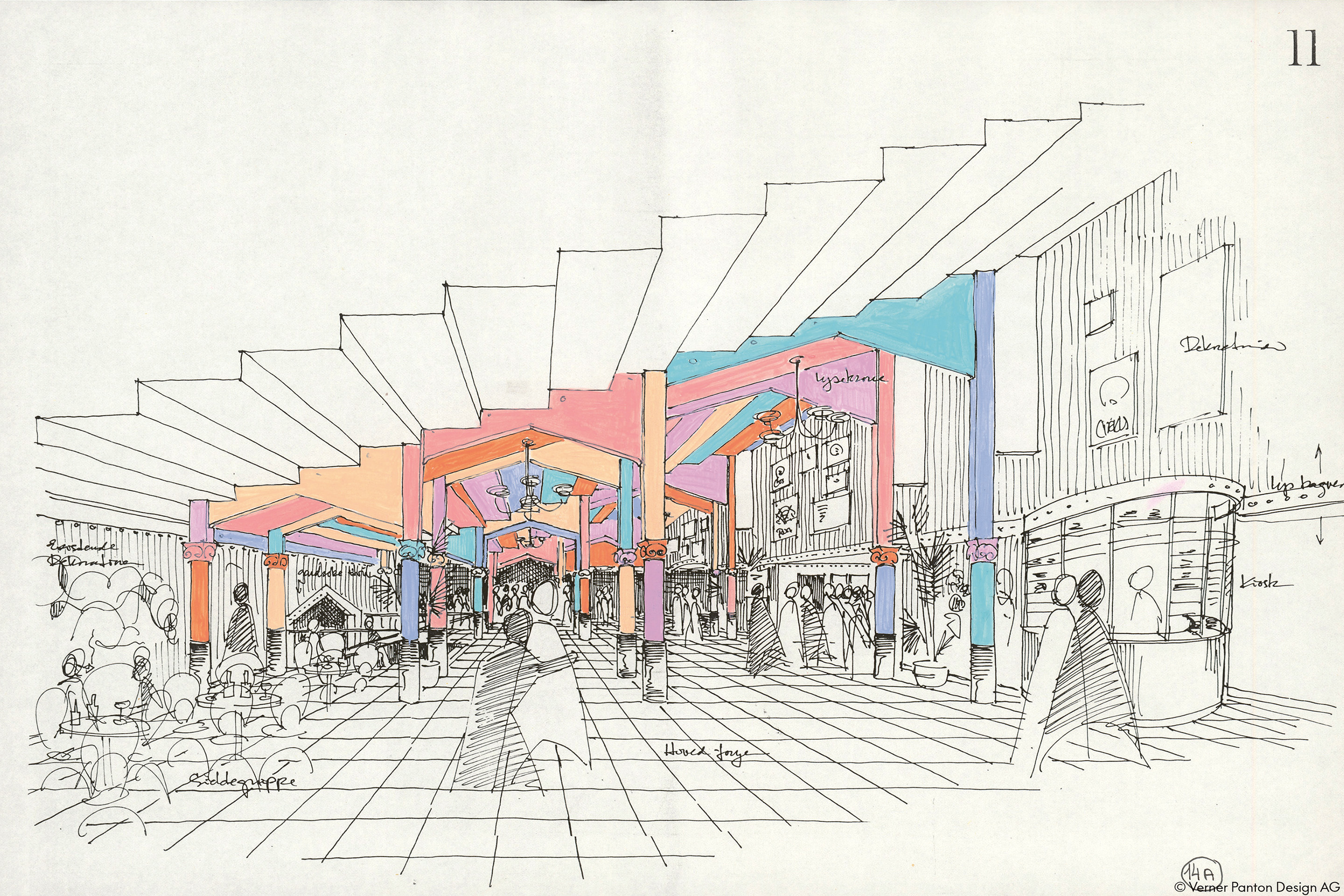 Verner Panton, Farbstudie für das Foyer des  Circus-Gebäudes in Kopenhagen, 1981.