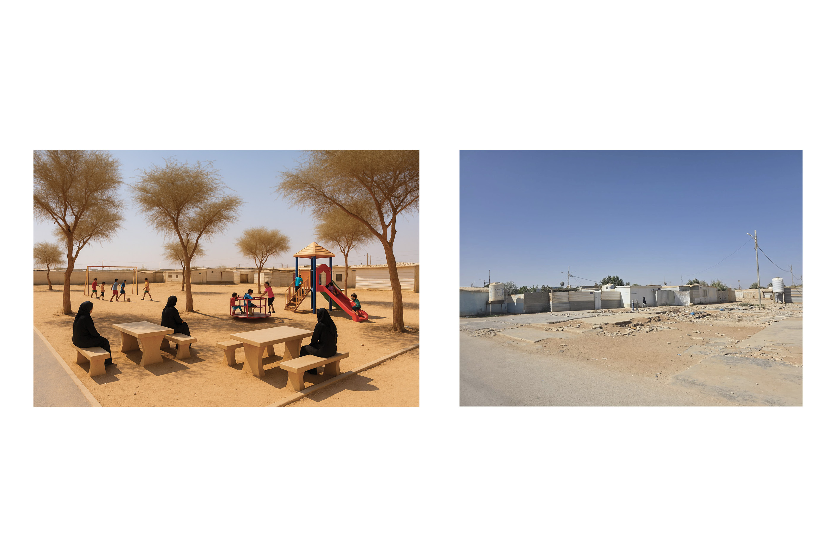 From residual open space to a child-friendly public environment in Zaatari Camp.