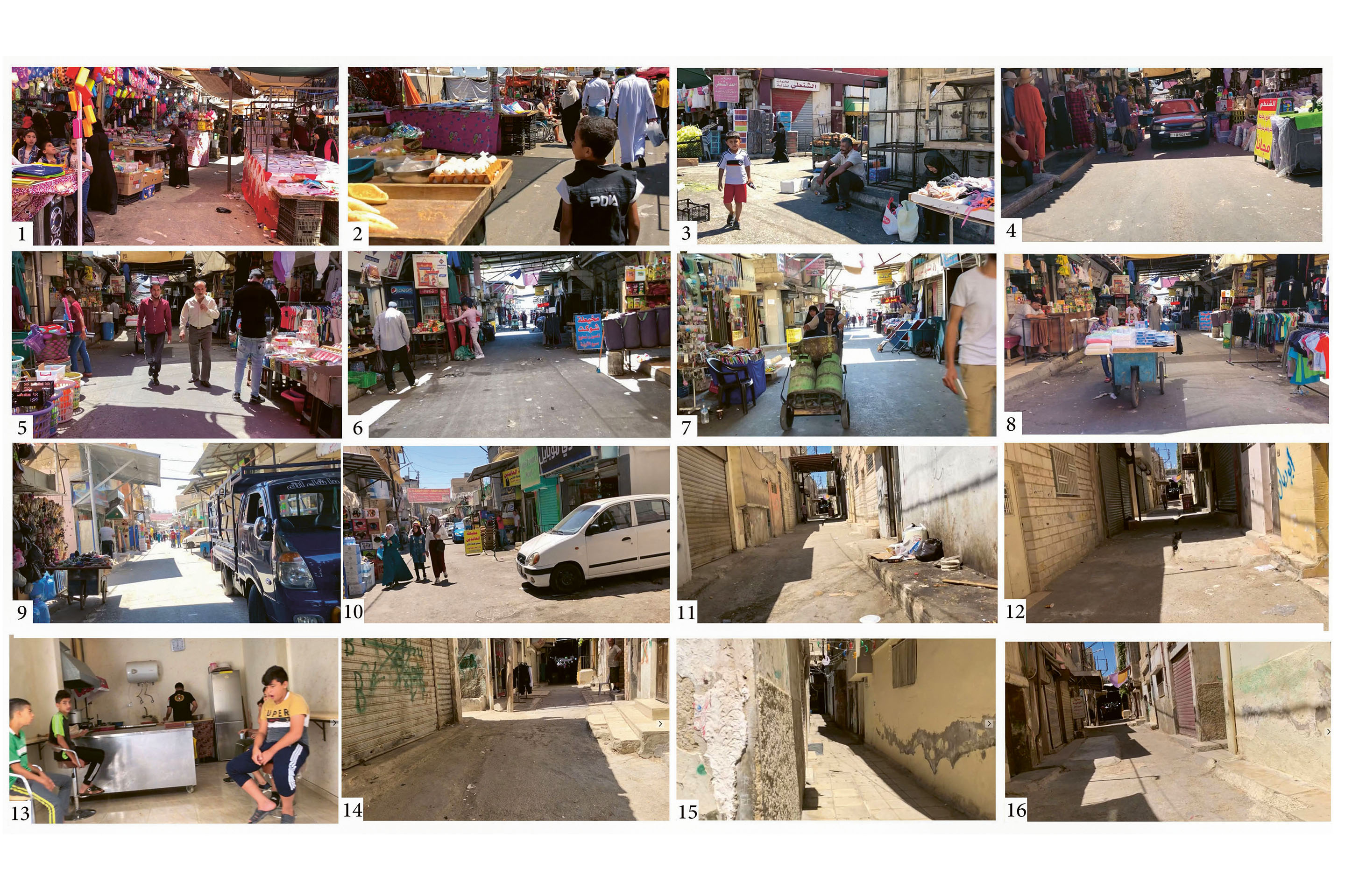 Sequenza visiva dal cuore delle attività al retroscena, ovvero dai corridoi commerciali alle strade residenziali