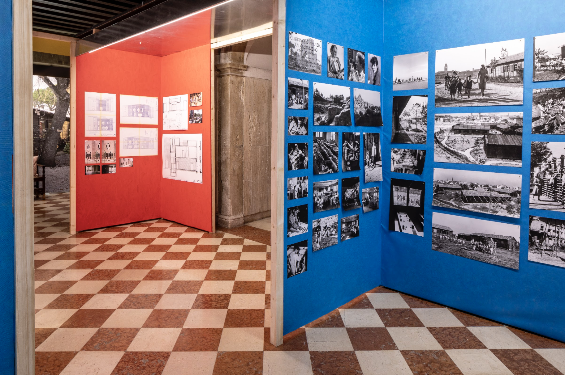 A view of the sections of the Venetian exhibition A place to play on the ground floor of Palazzo Minelli Spada, in Cannaregio, Venice.