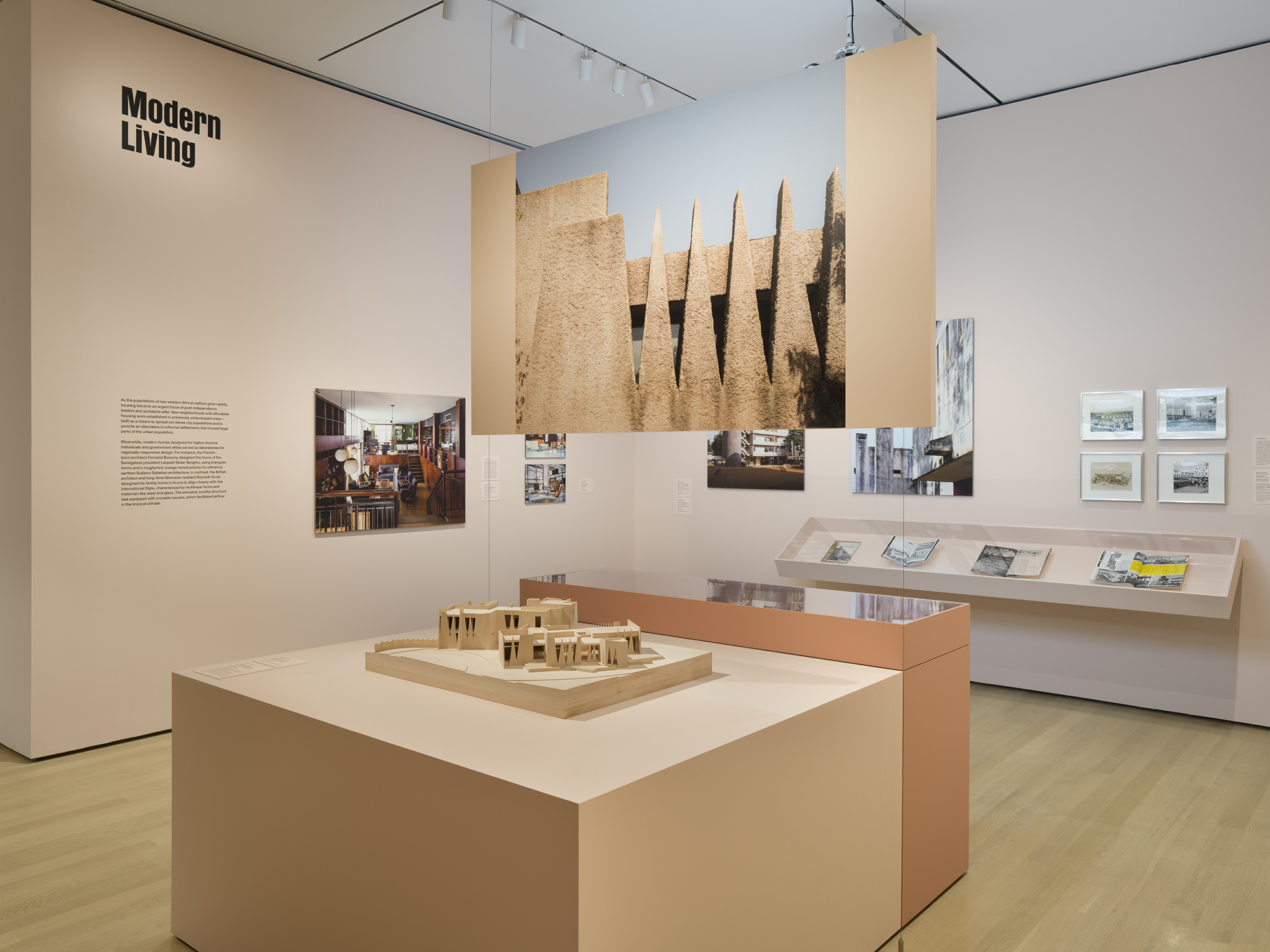 Installation view, Architects of Liberation: Modernism in Western Africa, on view at The Museum of Modern Art, New York, from July 5, 2026 through January 2, 2027.