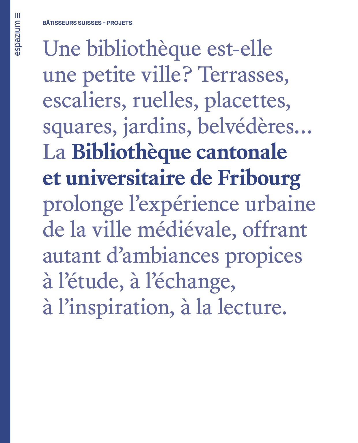 Couverture du cahier Bâtisseurs Suisses consacré à la BCU de Fribourg