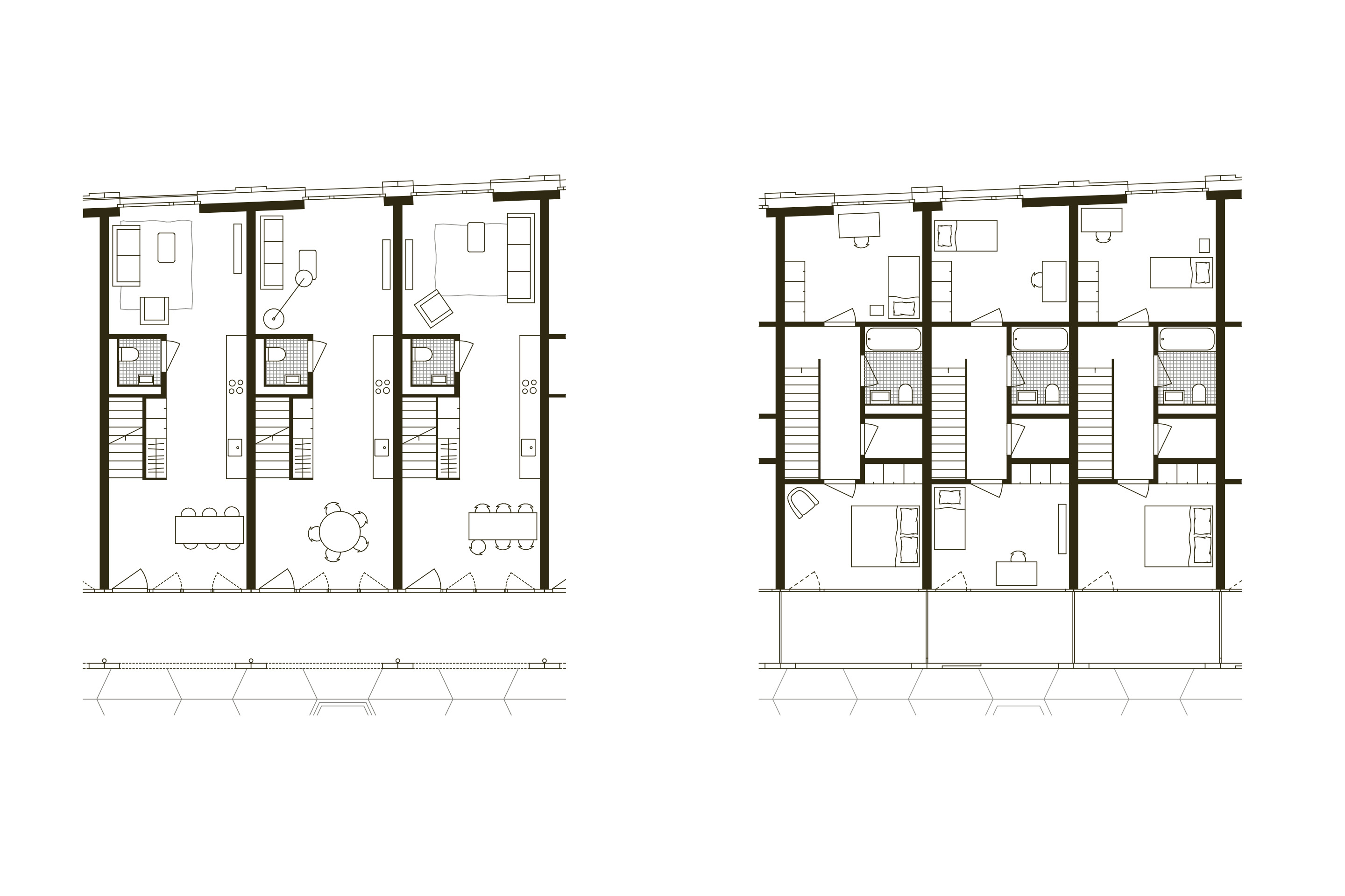 Piante case duplex sulla corte, tipo L