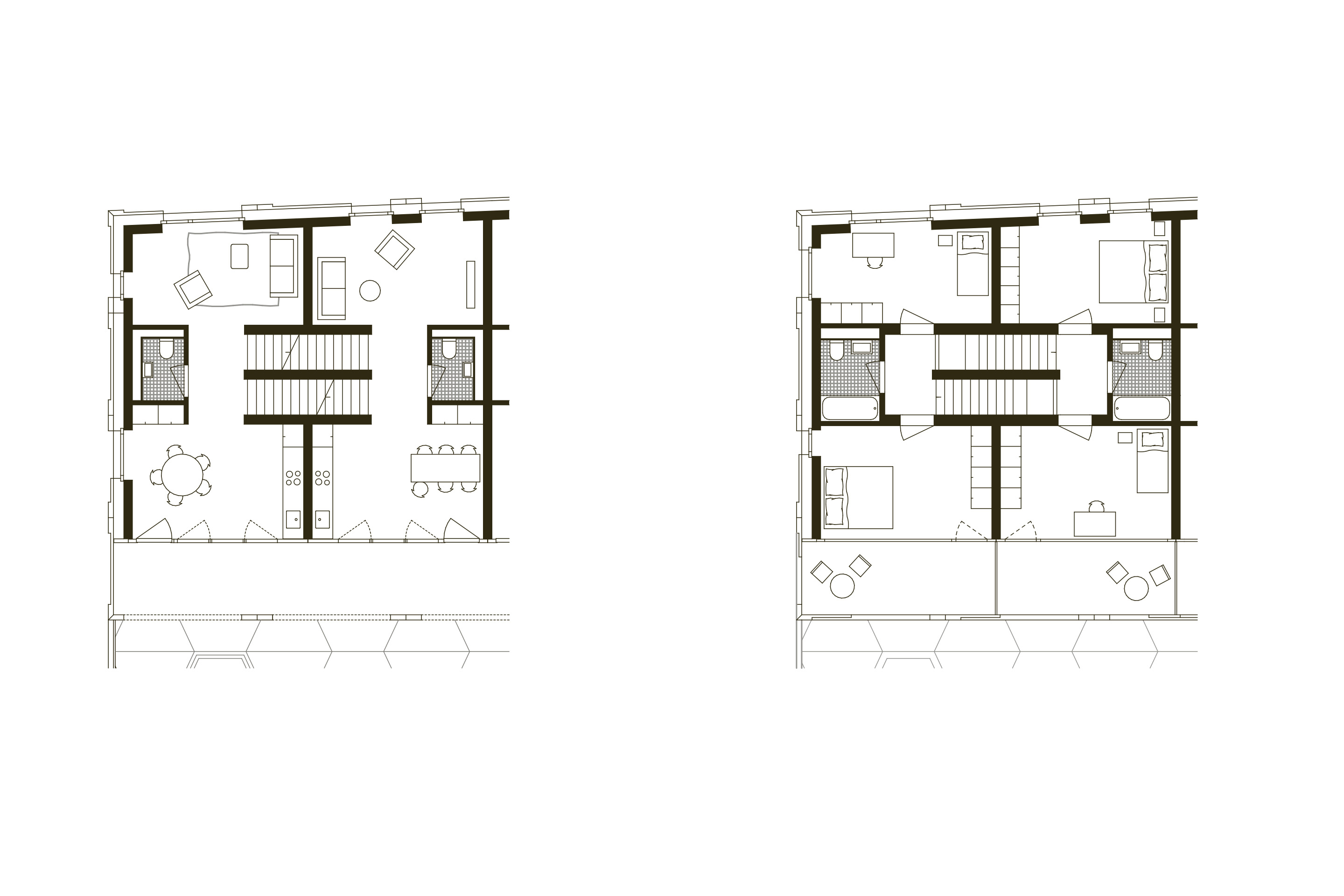 Duplex courtyard townhouses, type Q, plans