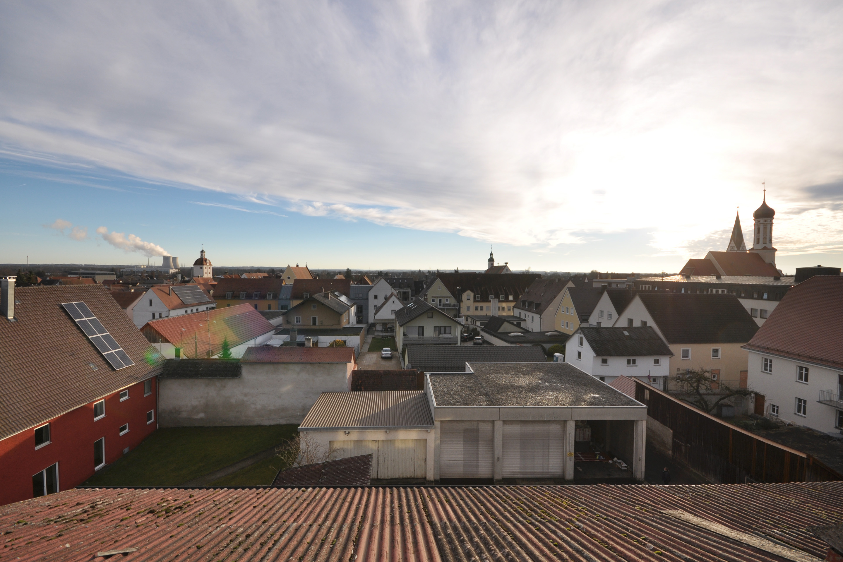 Aussicht von der Kronenbrauerei über die Dächer der Stadt.