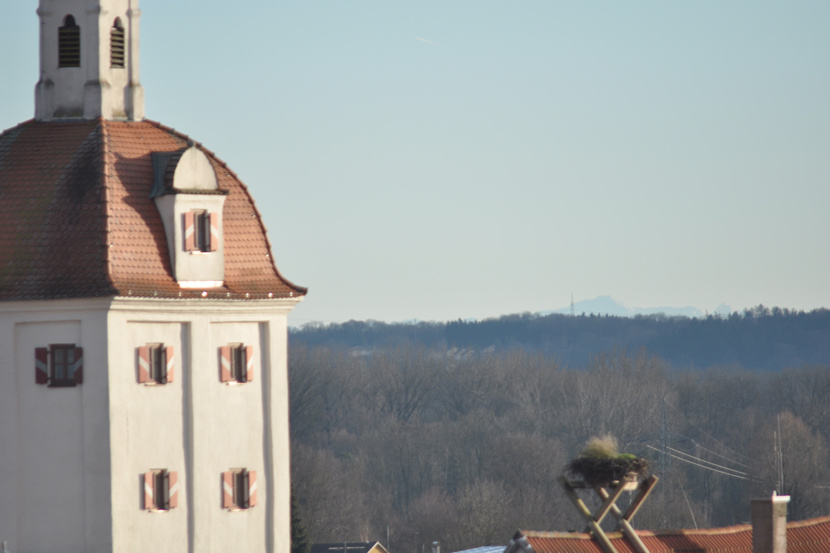 Aussicht vom Dach der ehemaligen Brauerei mit der Zugspitze im Hintergrund.
