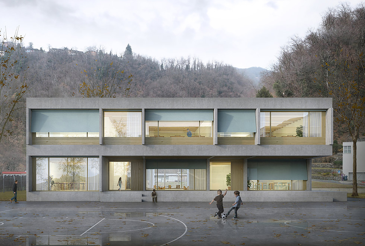 Montemurro Aguiar Architetti, progetto per l'ampliamento della Scuola elementare, Melano (TI), 2018, 3° premio