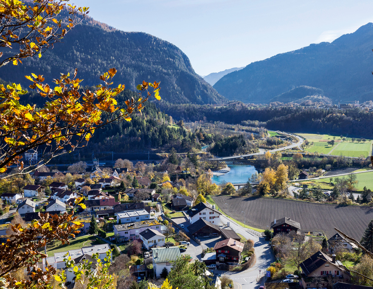 Die landschaftliche Gestaltung des Siegerprojekts bedingt einen Hangabtrag von rund 31 000 Kubikmetern. Die bestehende Stützmauer oberhalb der Bahngleise im Bahnhof Reichenau (rechts im Bild unter dem Ast im Schattenhang) wird rück­gebaut und durch eine Steilböschung der Neigung 1 : 1 unter und über dem Polenweg ersetzt. Die Jury begrüsst diesen Eingriff, weil er die Horizontalität betont.