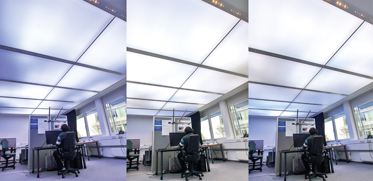 Der VirtualSky bildet in Büroräumen die Lichtverhältnisse im Lauf eines Tages ab.