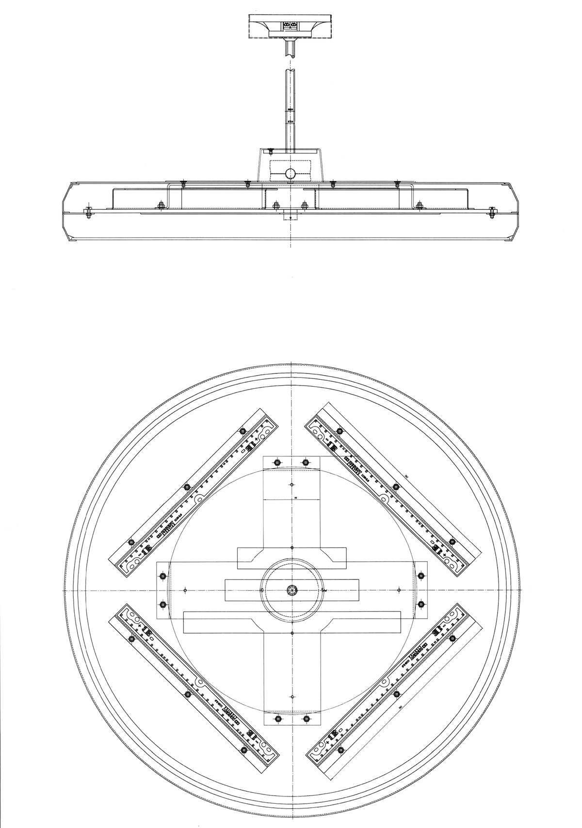 Die scheibenförmige Pendelleuchte mit beidseits angebrachten LED-Modulen.