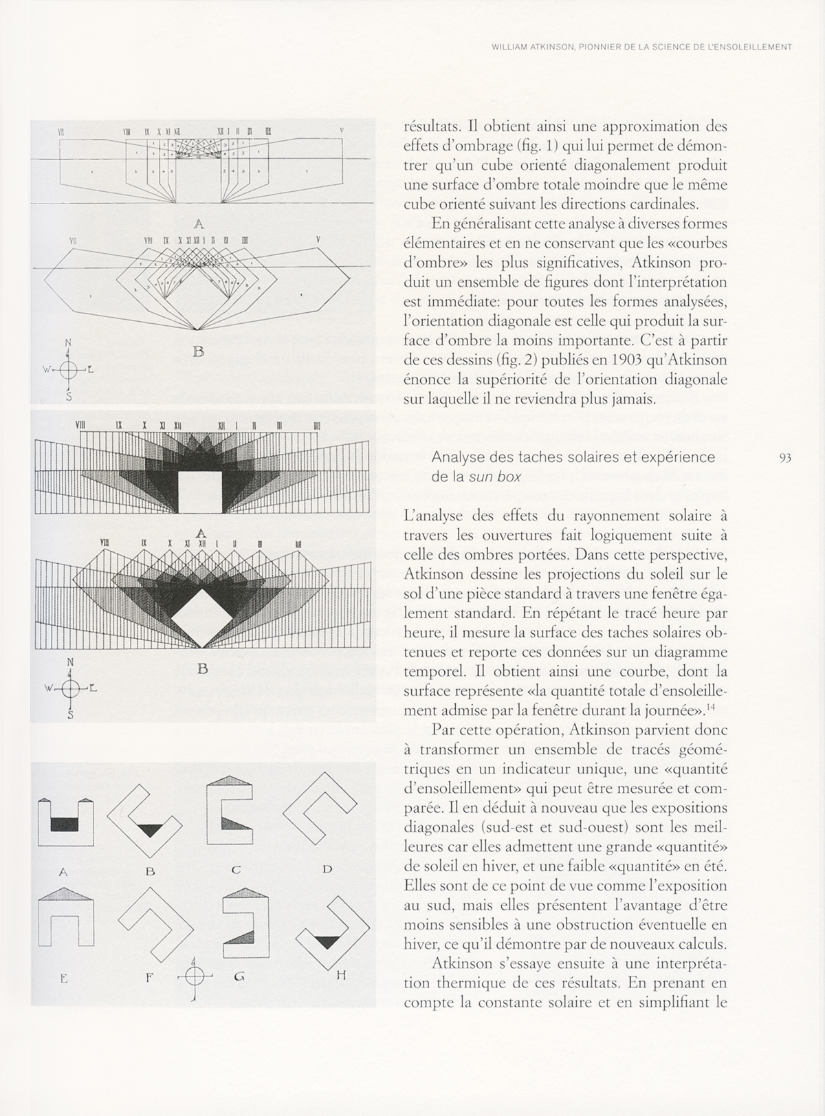 Bildmaterial vor allem aus der ersten Hälfte des letzten Jahrhunderts begleitet die in vier Sprachen verfassten Beiträge. Hier: W. Atkinson, The Orientation of Hospital Buildings, 1903.