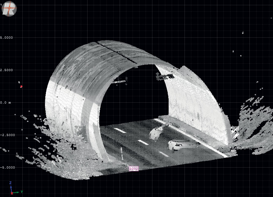 Nuage de points 3D, coloré selon l’intensité du retour du signal LiDAR