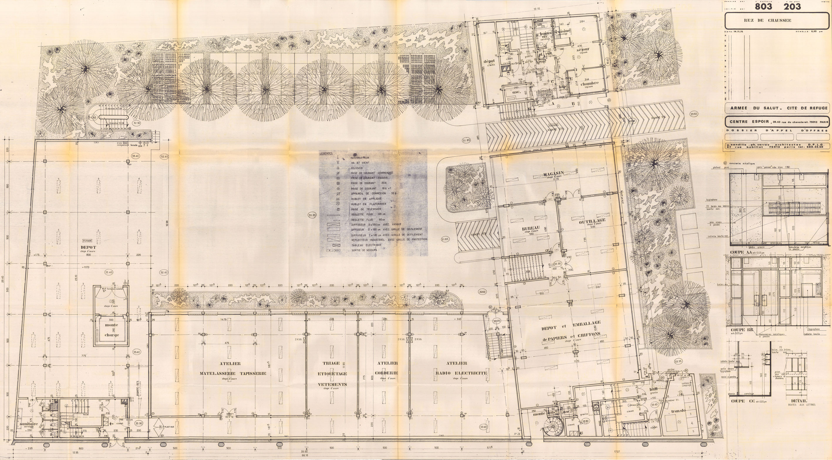 Plan du rez-de-chaussée. Fonds Candilis.