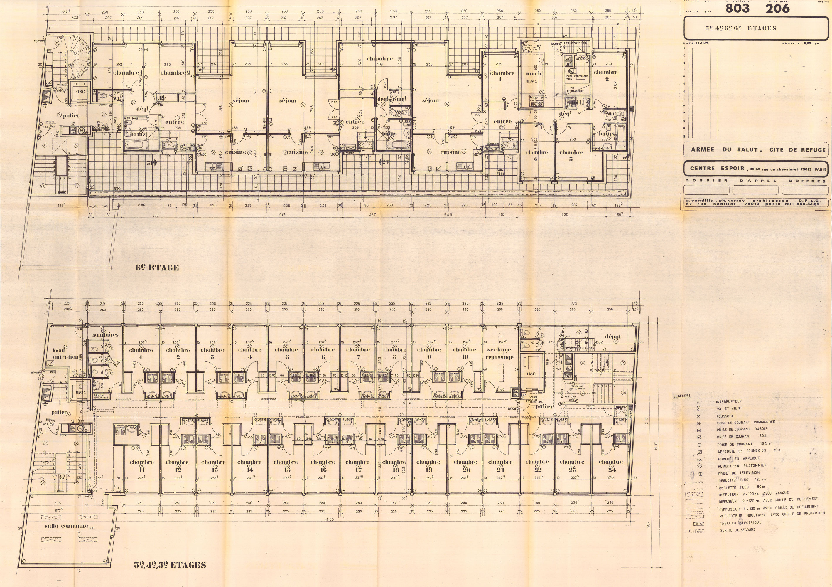 Plans des 3e, 4e, 5e et 6e étages.