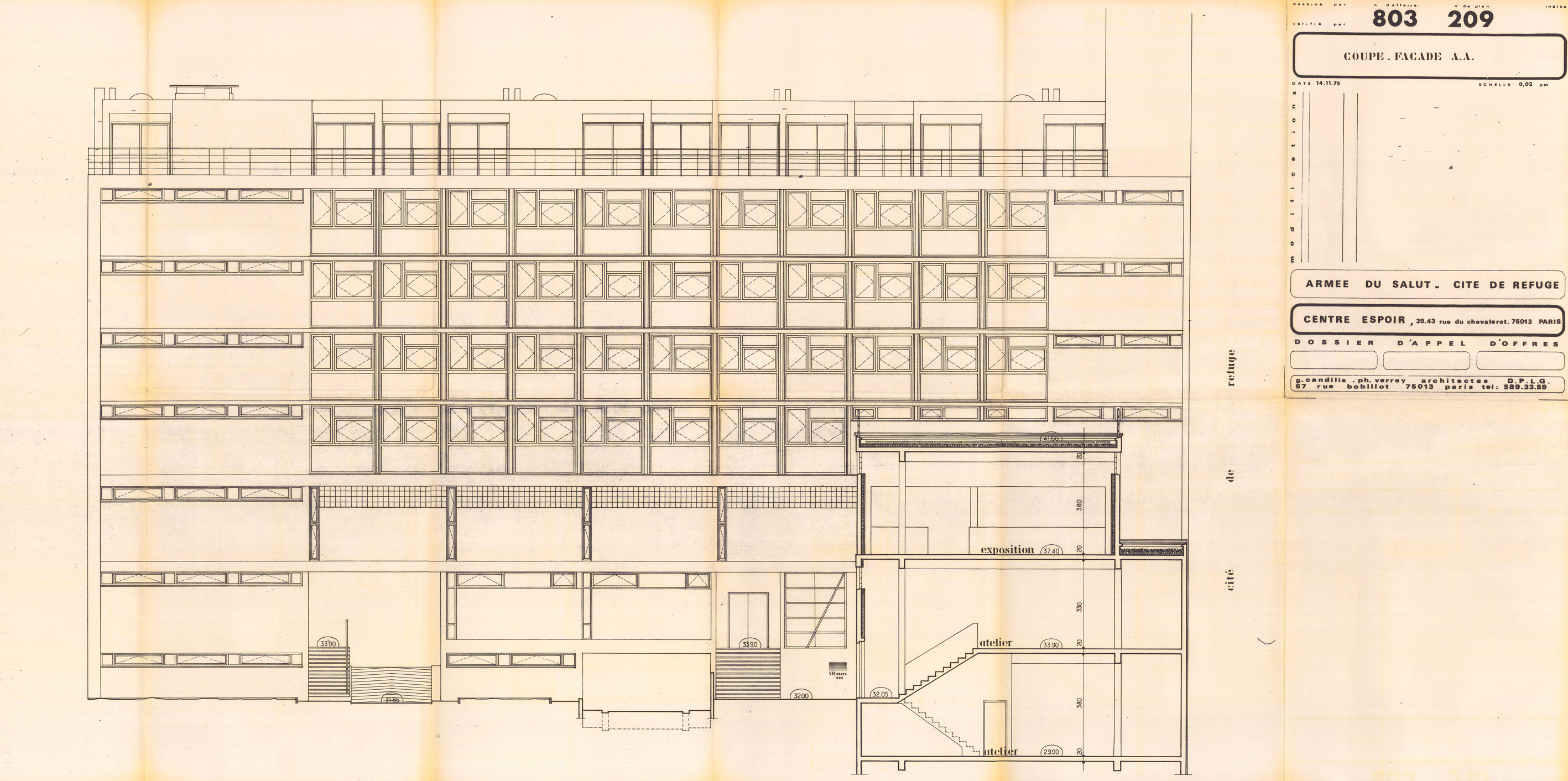 Coupe façade AA. Fonds Candilis.