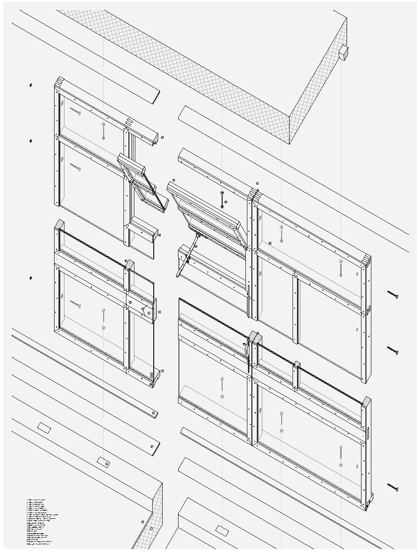 EPFL-ENAC-SAR, Atelier Graf, usine Claude et Duval, relevé, axonométrie des enveloppes, étudiant Stéphane de Weck