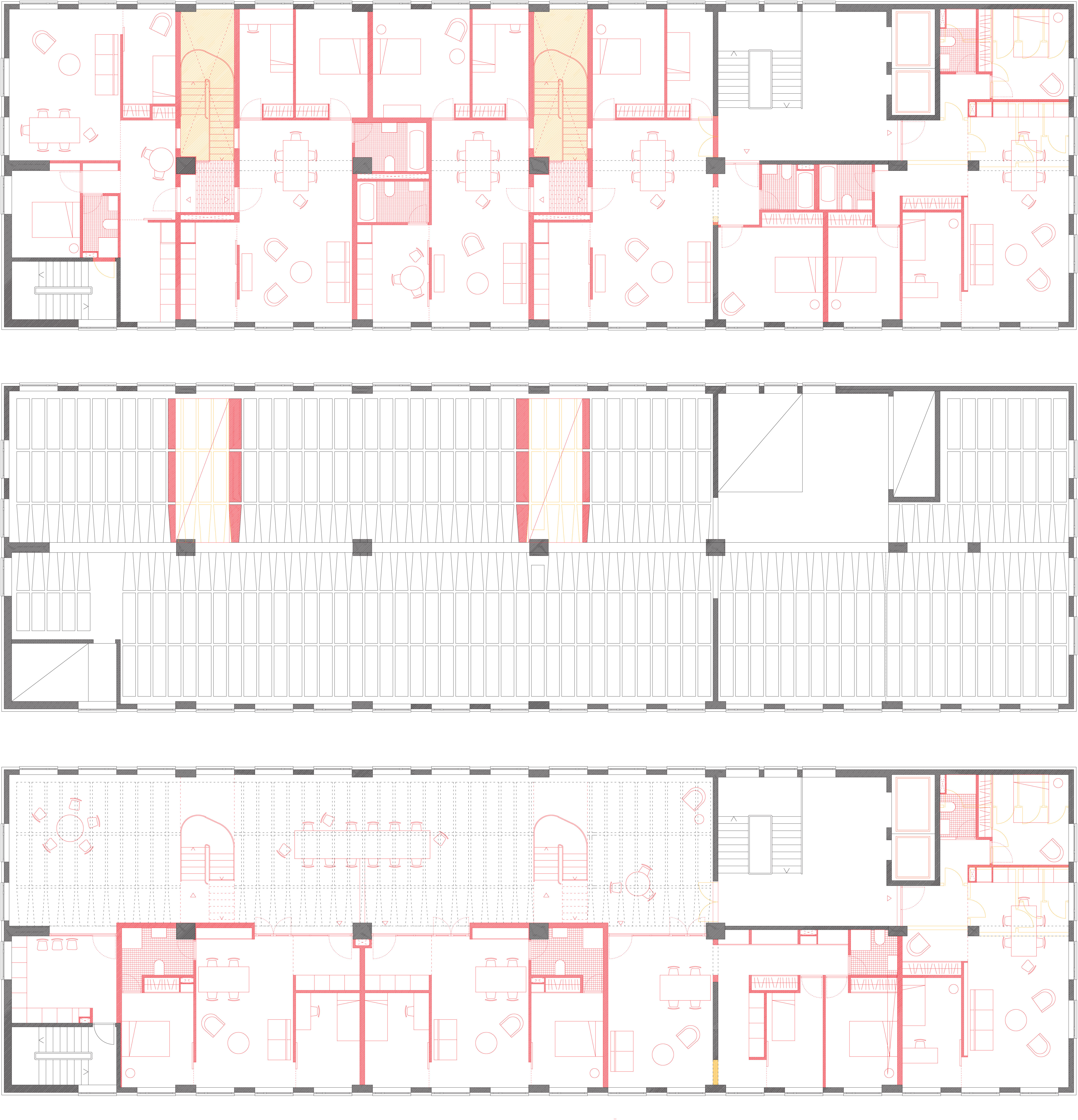 USI-Accademia di Architettura, Atelier Boesch (Martin Boesch, professeur ; Francesco Fallavollita, Carlo Dusi, assistants), Rudolf Klophaus, City-Hof, Hambourg, 1957. Le bâtiment, un immeuble de bureaux intégrant un passage commercial au rez-de-­chaussée, est menacé de démolition malgré sa protection. Les projets de l’atelier de Bachelor montrent son potentiel fonctionnel avec diverses hypothèses de réaffectation, du programme universitaire au logement, étudiants Nicolas Dalibon et Leopoldo Mila