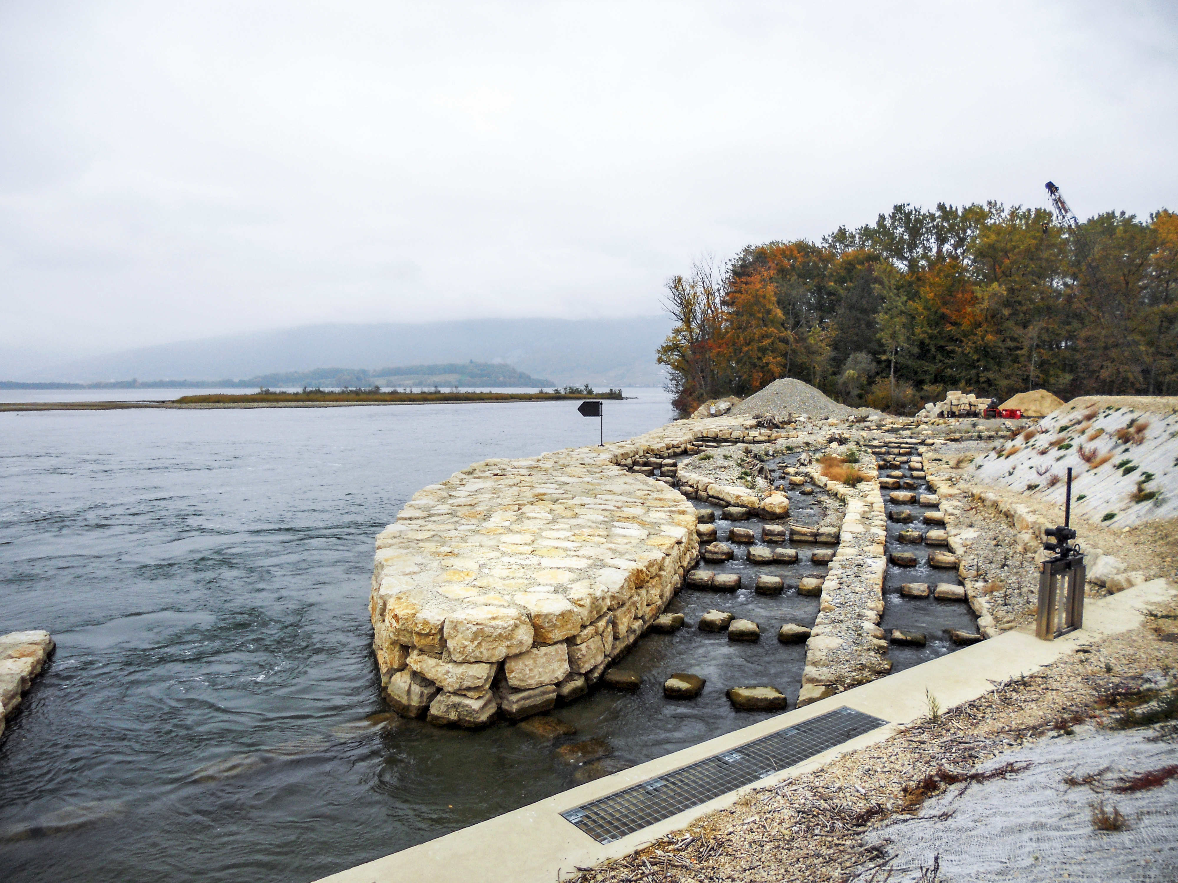 Das Umgehungsgewässer bietet kleineren und grössern Fischen verschiedene Auf- und Abstiegsmöglichkeiten an.
